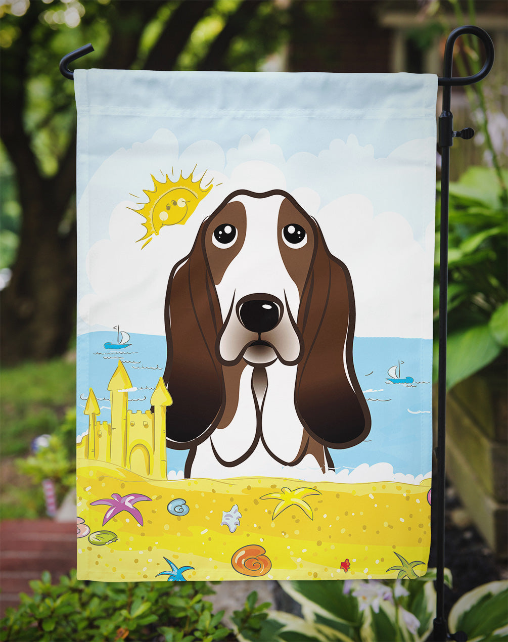 Basset Hound Summer Beach Flag Garden Size BB2111GF.