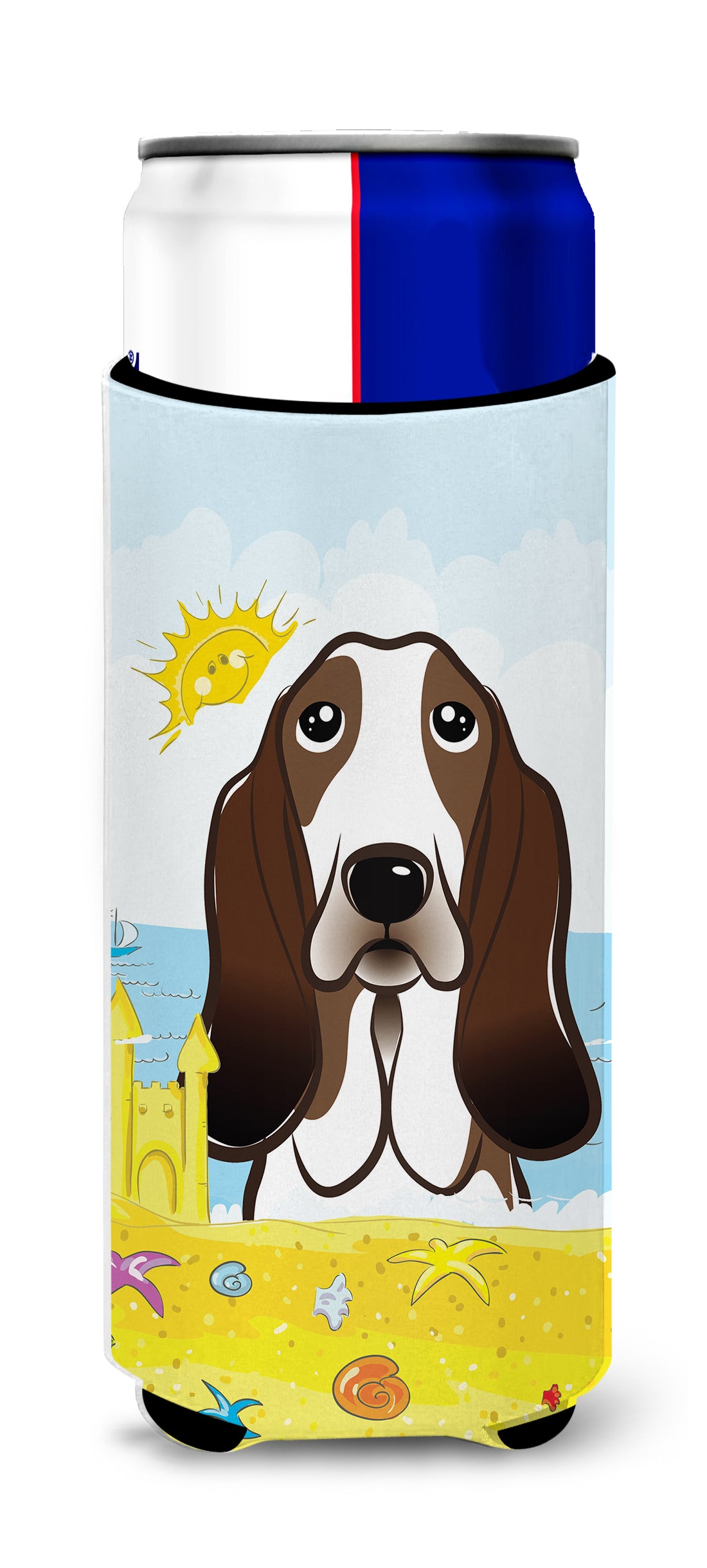 Basset Hound Summer Beach  Ultra Beverage Insulator for slim cans BB2111MUK  the-store.com.