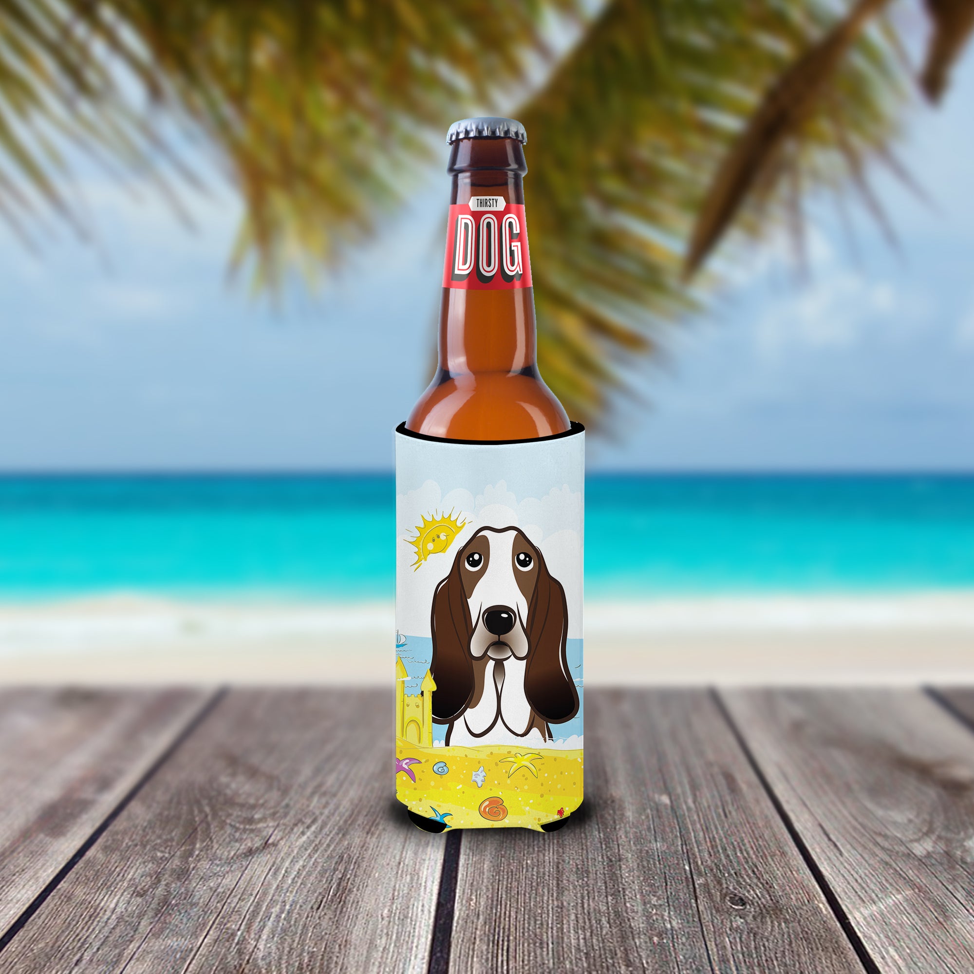 Basset Hound Summer Beach  Ultra Beverage Insulator for slim cans BB2111MUK  the-store.com.