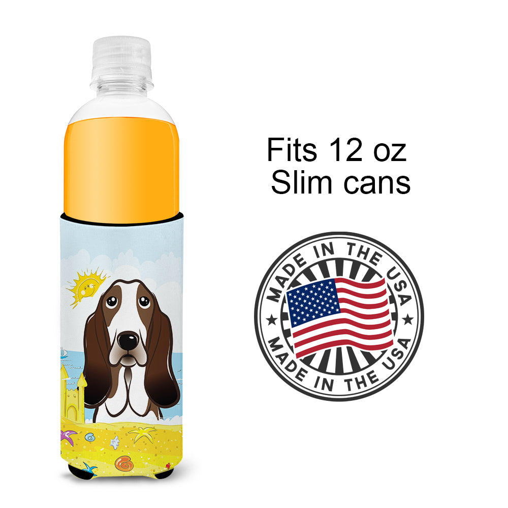 Basset Hound Summer Beach  Ultra Beverage Insulator for slim cans BB2111MUK  the-store.com.