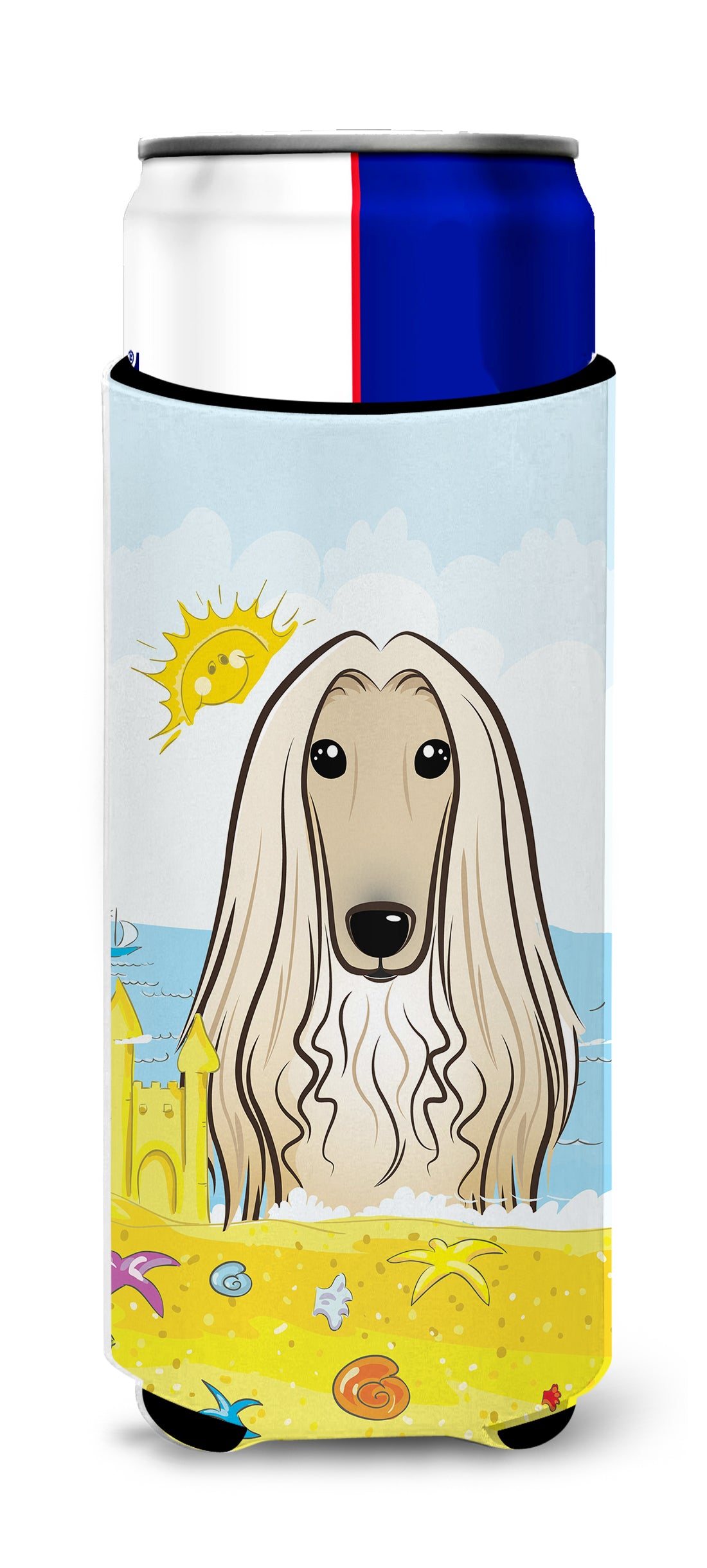 Afghan Hound Summer Beach  Ultra Beverage Insulator for slim cans BB2112MUK  the-store.com.