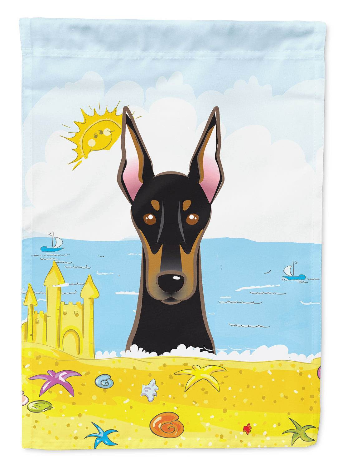 Doberman Summer Beach Flag Canvas House Size BB2113CHF  the-store.com.