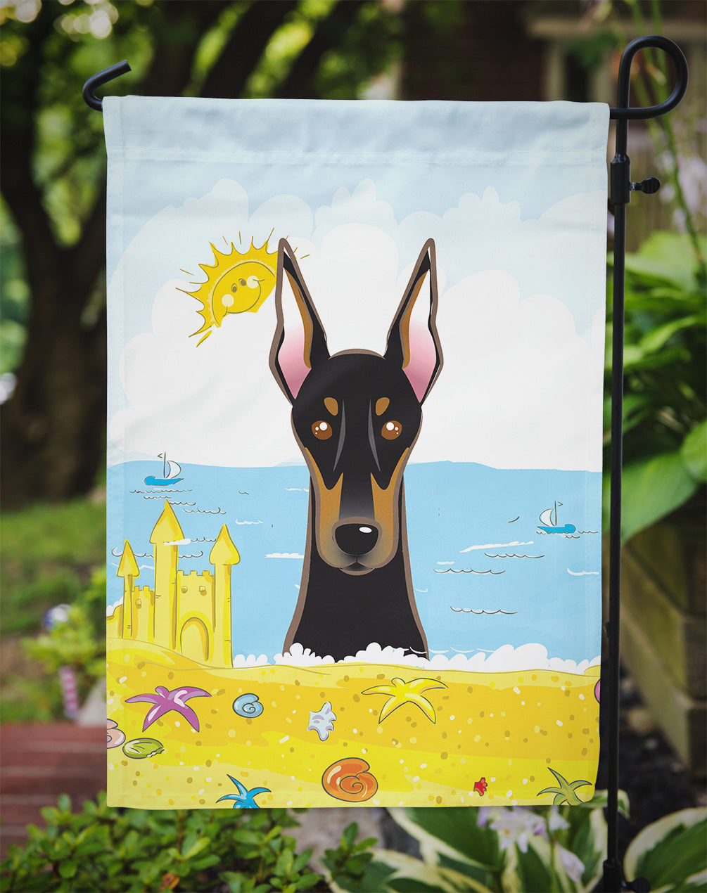 Doberman Summer Beach Flag Garden Size BB2113GF.