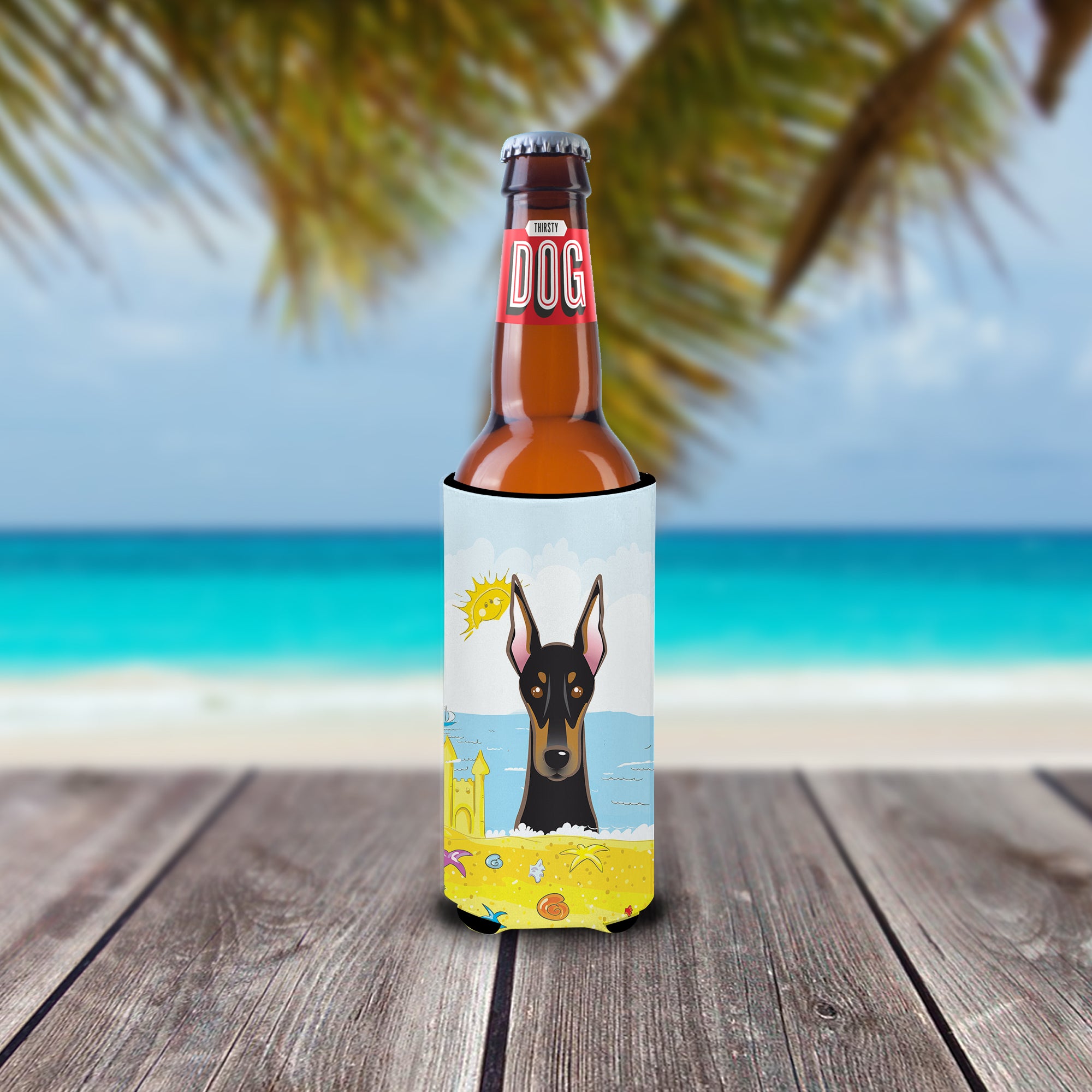 Doberman Summer Beach  Ultra Beverage Insulator for slim cans BB2113MUK  the-store.com.