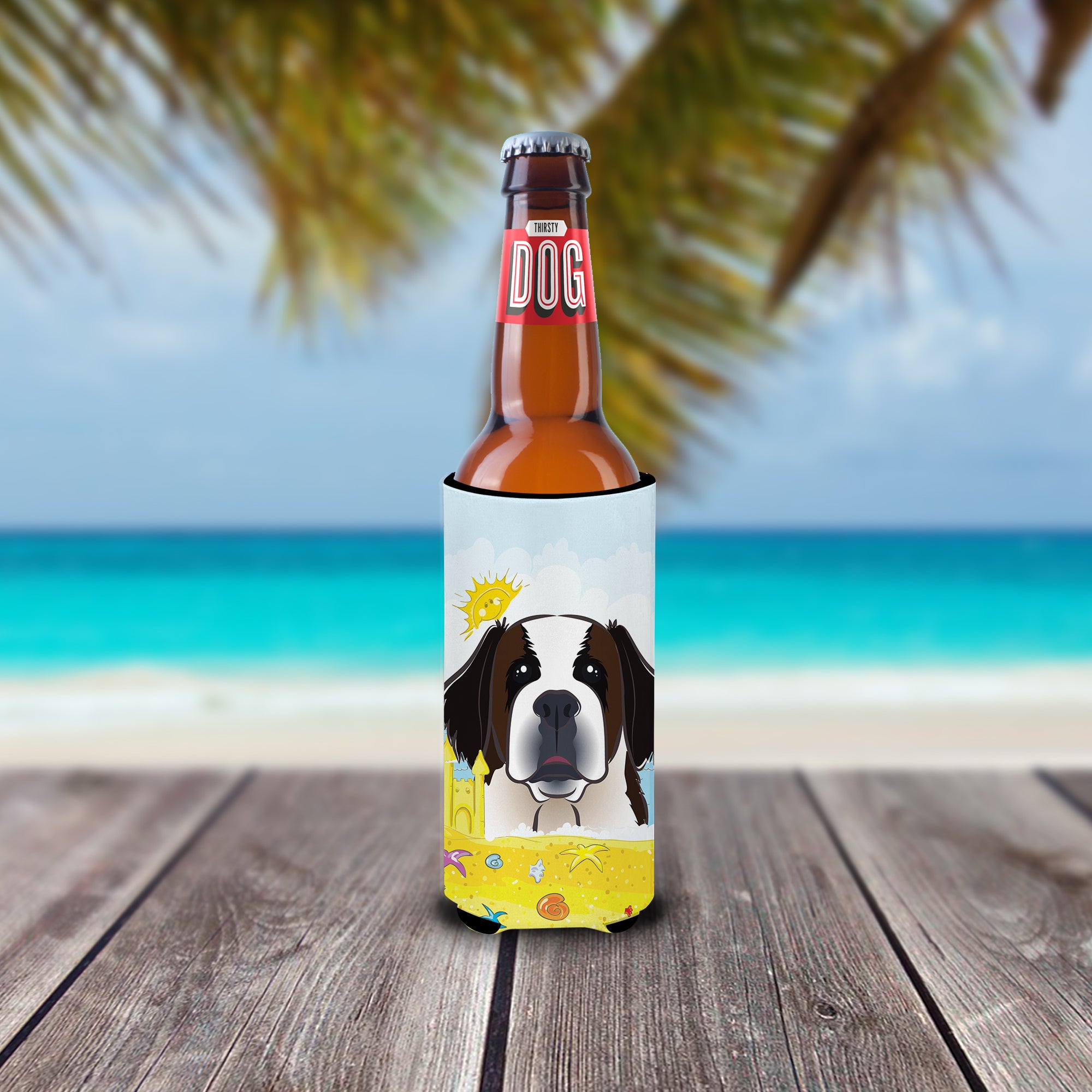 Saint Bernard Summer Beach  Ultra Beverage Insulator for slim cans BB2114MUK  the-store.com.