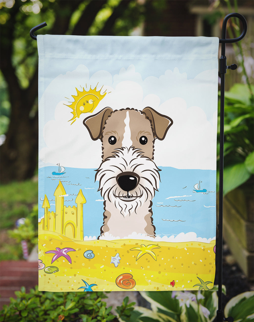 Wire Haired Fox Terrier Summer Beach Flag Garden Size BB2115GF.