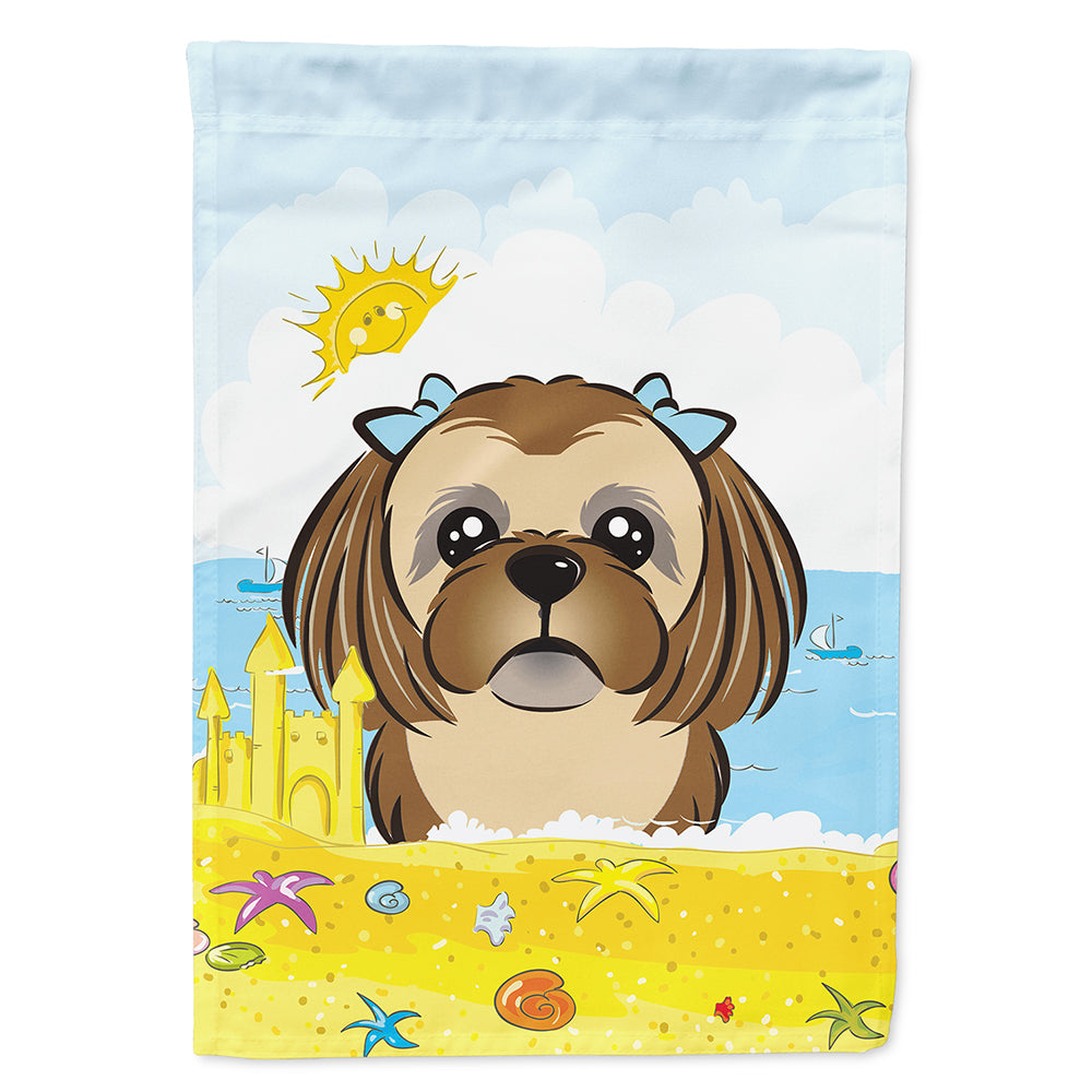 Chocolate Brown Shih Tzu Summer Beach Flag Canvas House Size BB2117CHF  the-store.com.