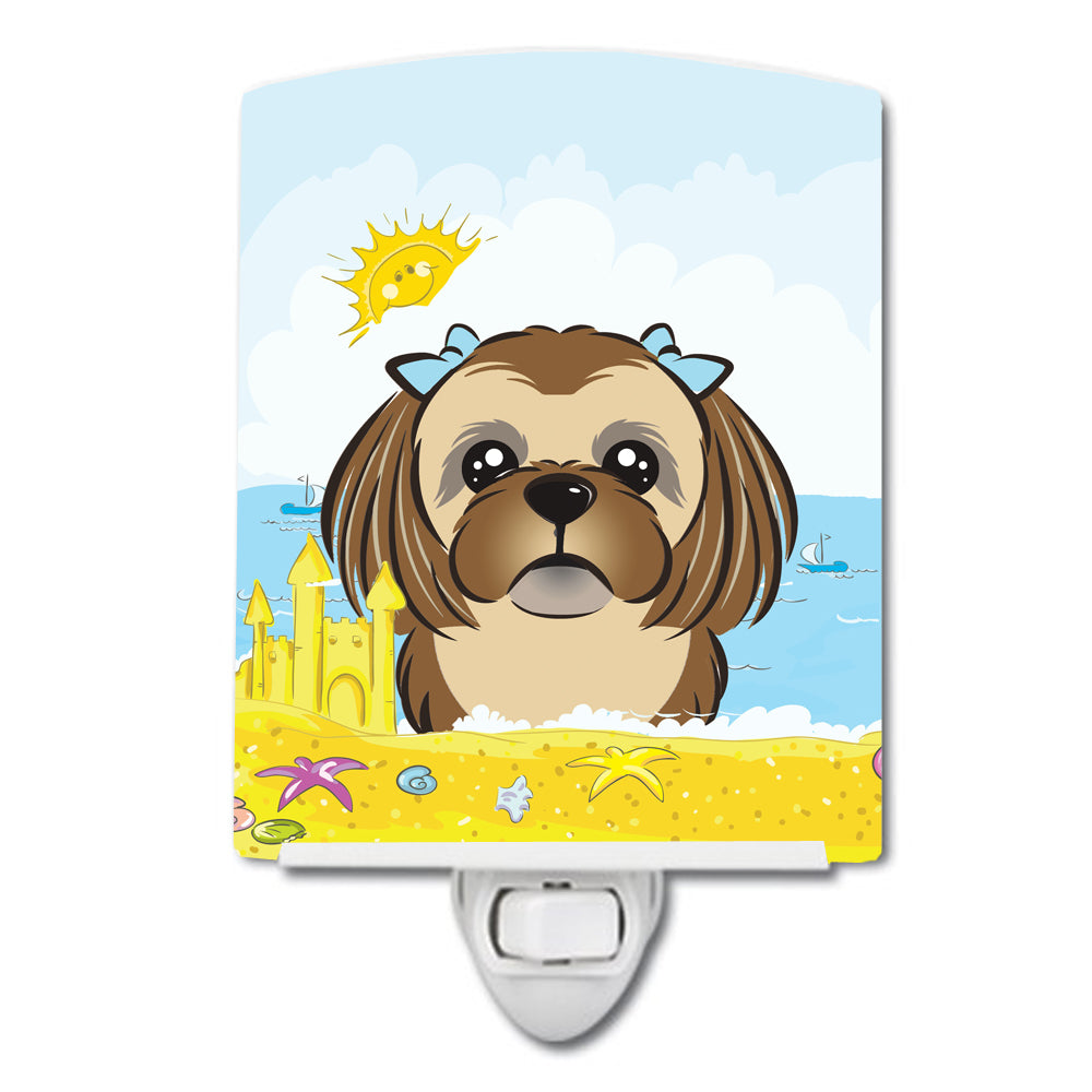 Chocolate Brown Shih Tzu Summer Beach Ceramic Night Light BB2117CNL - the-store.com