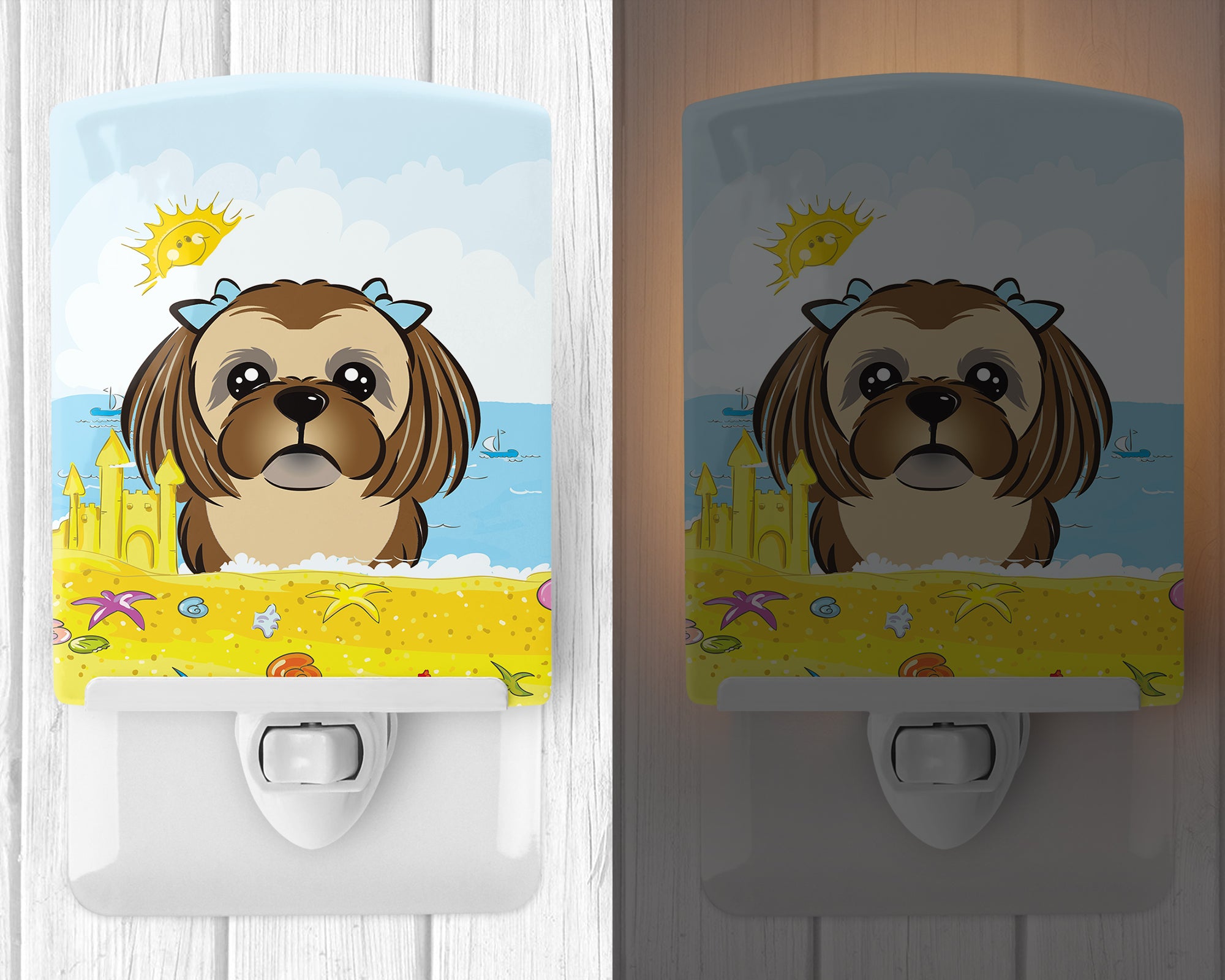 Chocolate Brown Shih Tzu Summer Beach Ceramic Night Light BB2117CNL - the-store.com