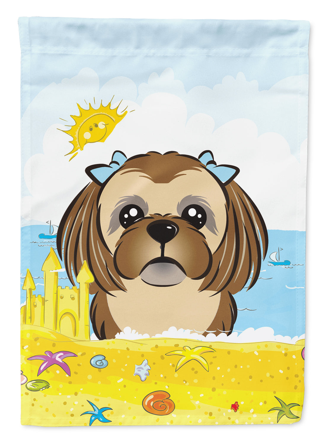 Chocolate Brown Shih Tzu Summer Beach Flag Garden Size BB2117GF.