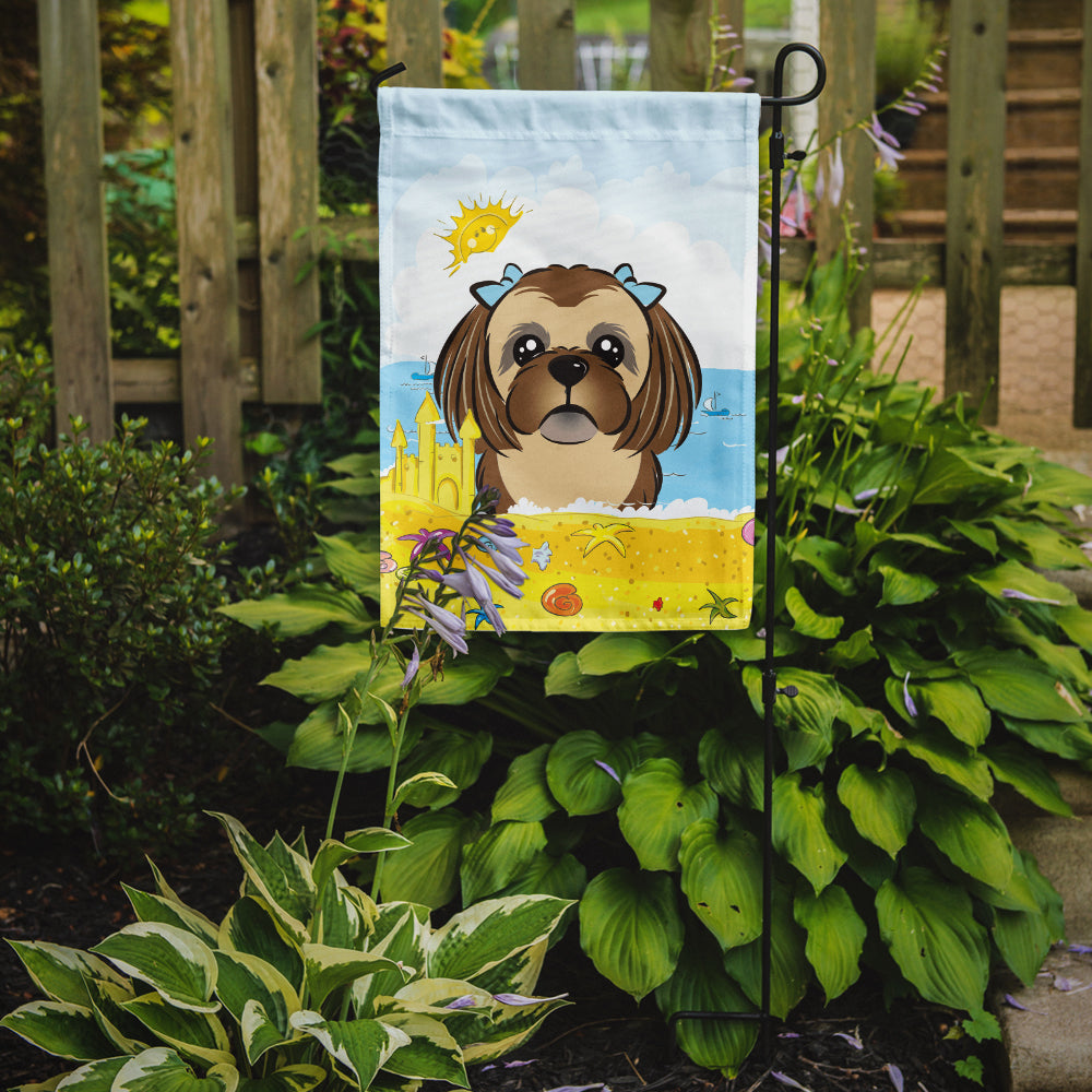 Chocolate Brown Shih Tzu Summer Beach Flag Garden Size BB2117GF.