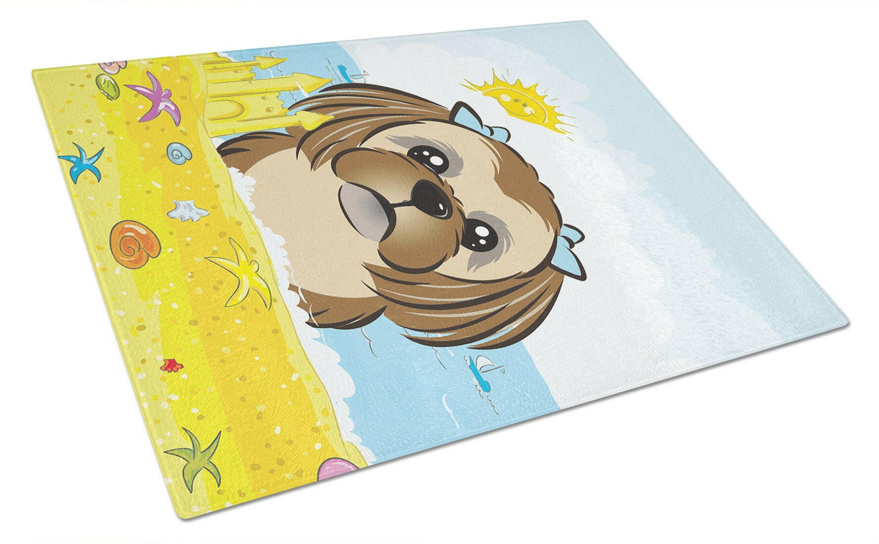 Chocolate Brown Shih Tzu Summer Beach Glass Cutting Board Large BB2117LCB by Caroline's Treasures