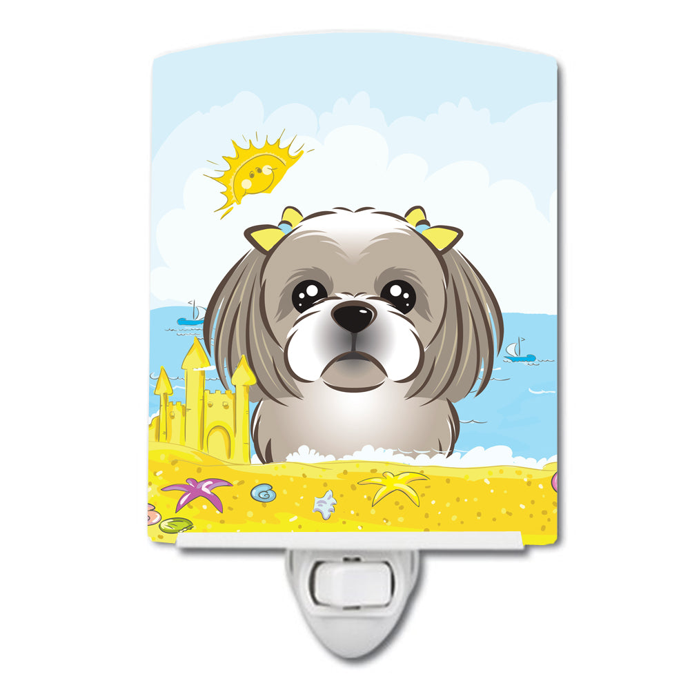 Gray Silver Shih Tzu Summer Beach Ceramic Night Light BB2118CNL - the-store.com