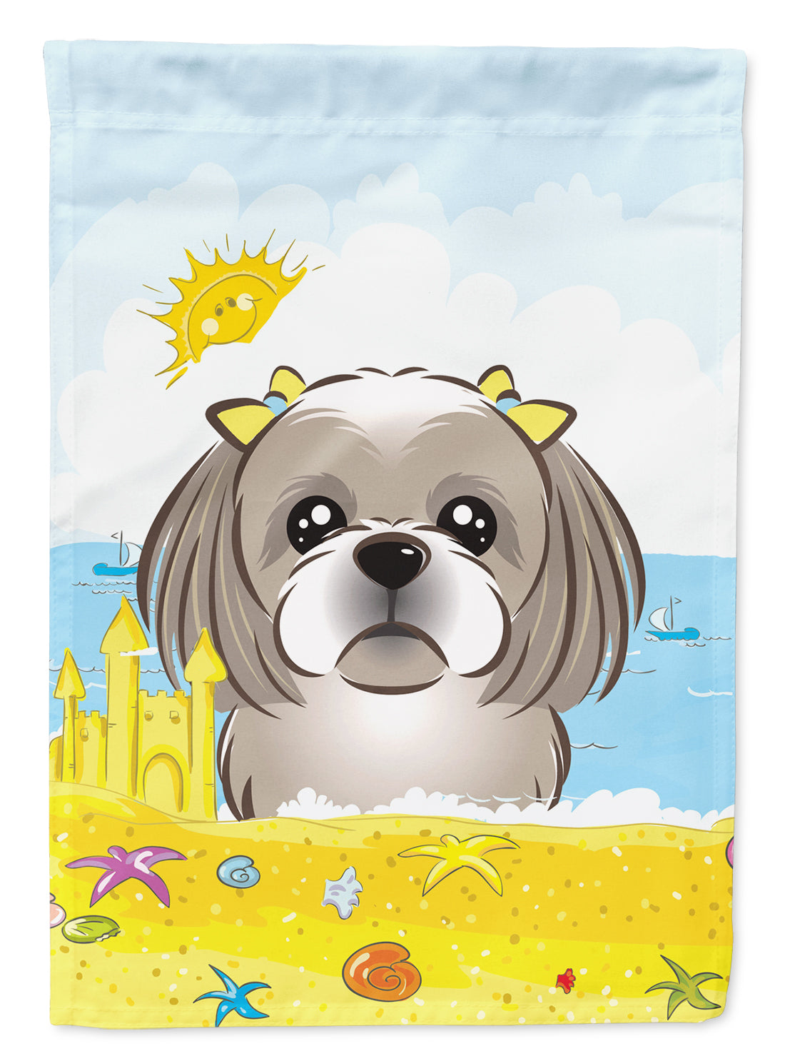 Gray Silver Shih Tzu Summer Beach Flag Garden Size BB2118GF.