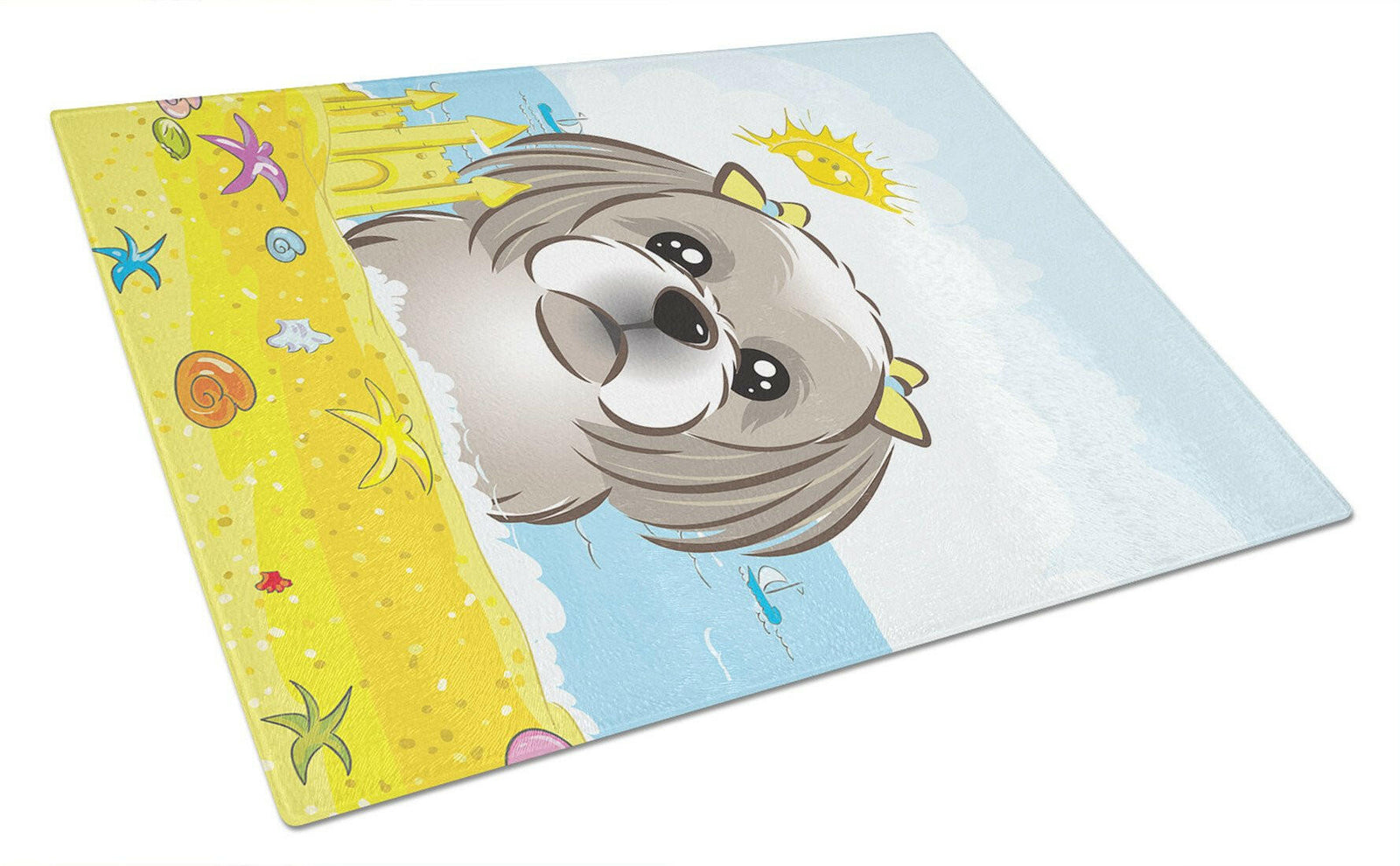 Gray Silver Shih Tzu Summer Beach Glass Cutting Board Large BB2118LCB by Caroline's Treasures