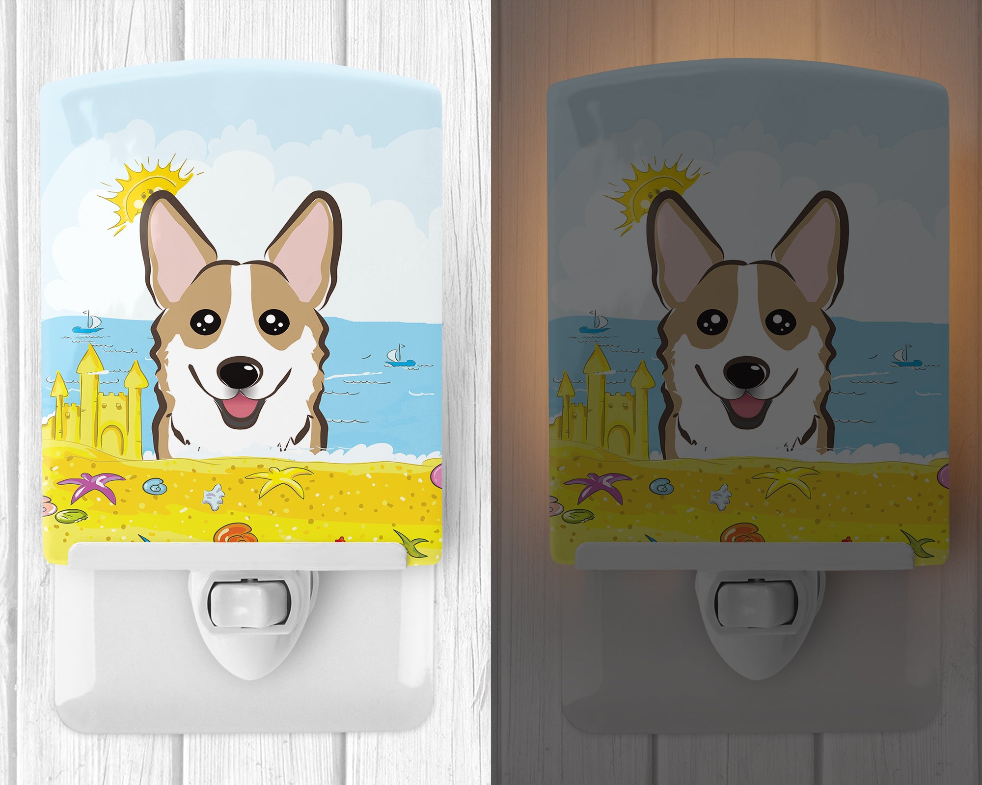 Sable Corgi Summer Beach Ceramic Night Light BB2121CNL - the-store.com