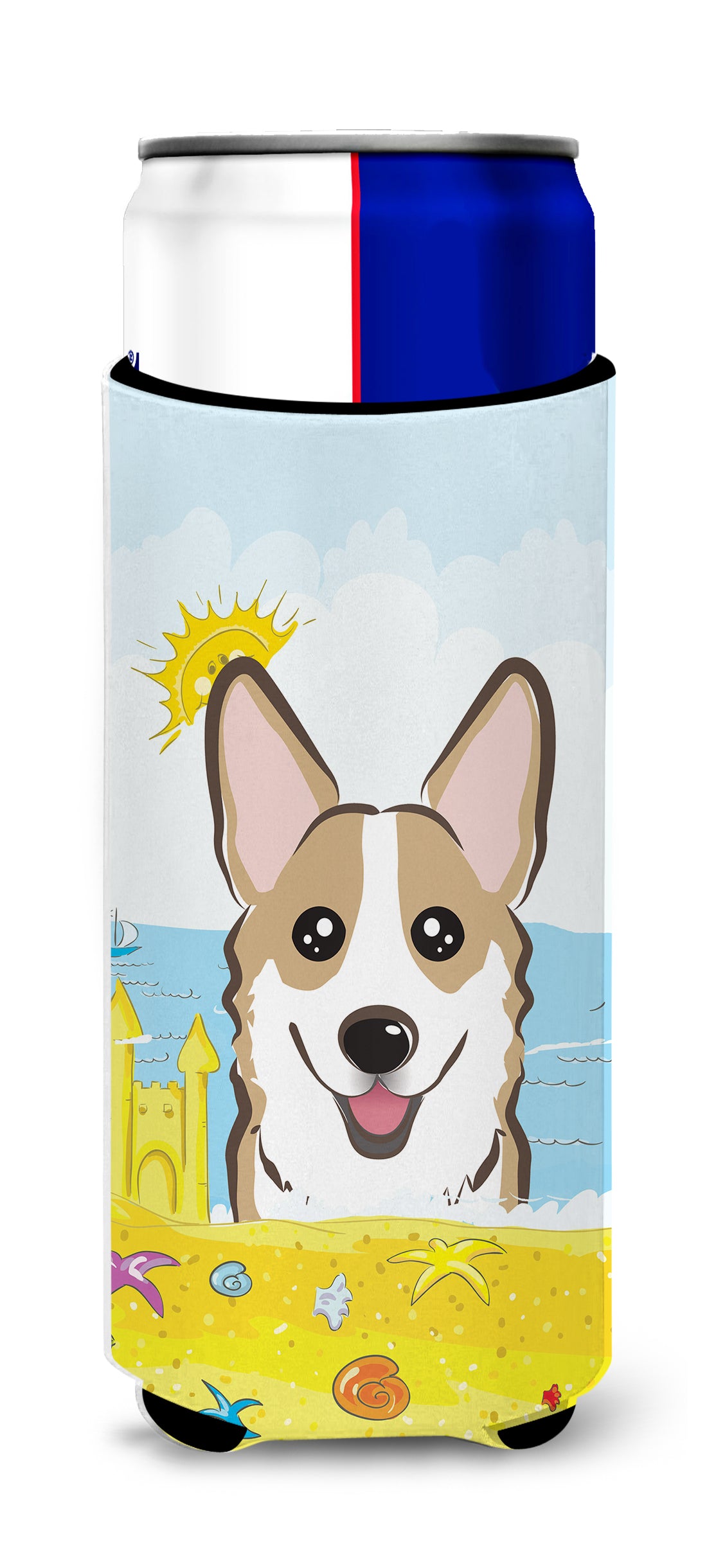 Sable Corgi Summer Beach  Ultra Beverage Insulator for slim cans BB2121MUK  the-store.com.