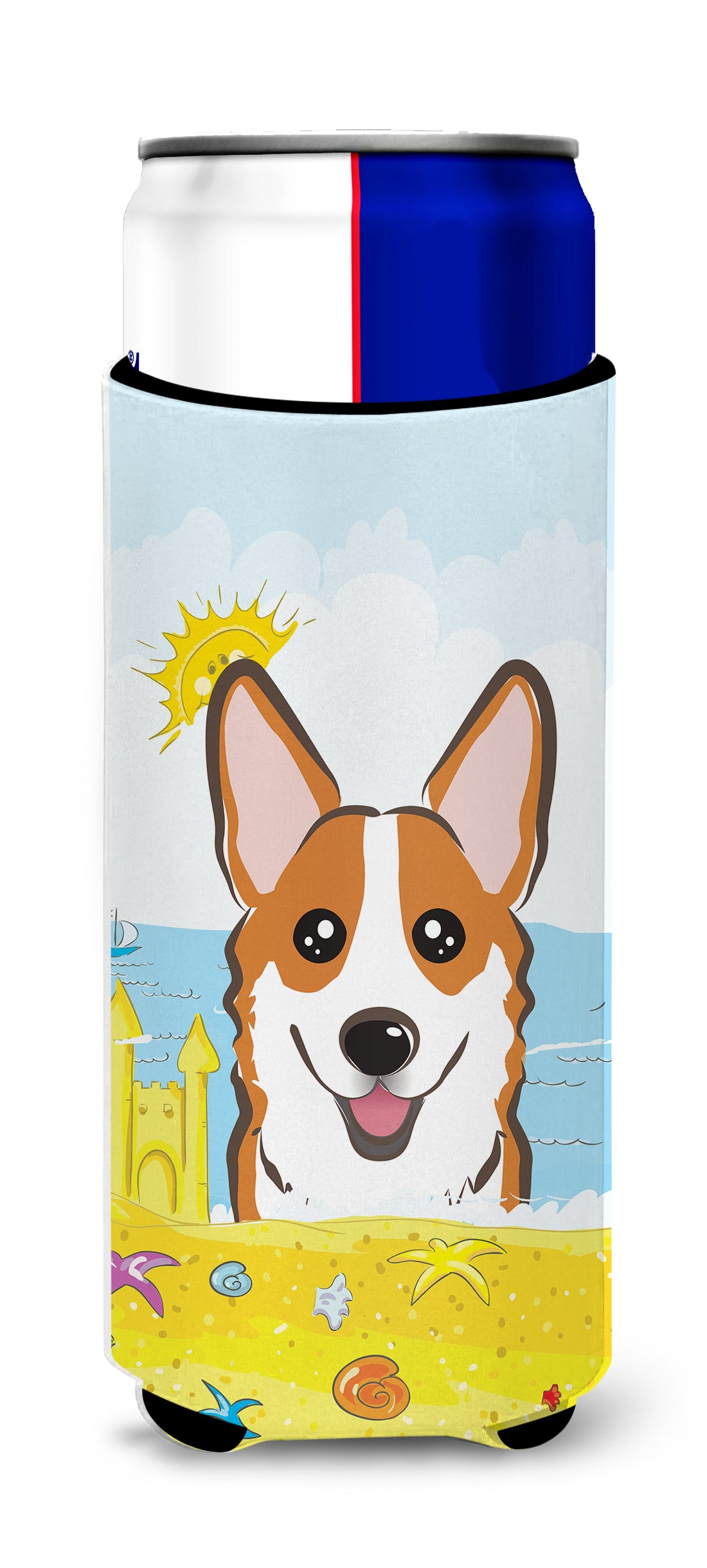 Red Corgi Summer Beach  Ultra Beverage Insulator for slim cans BB2122MUK  the-store.com.