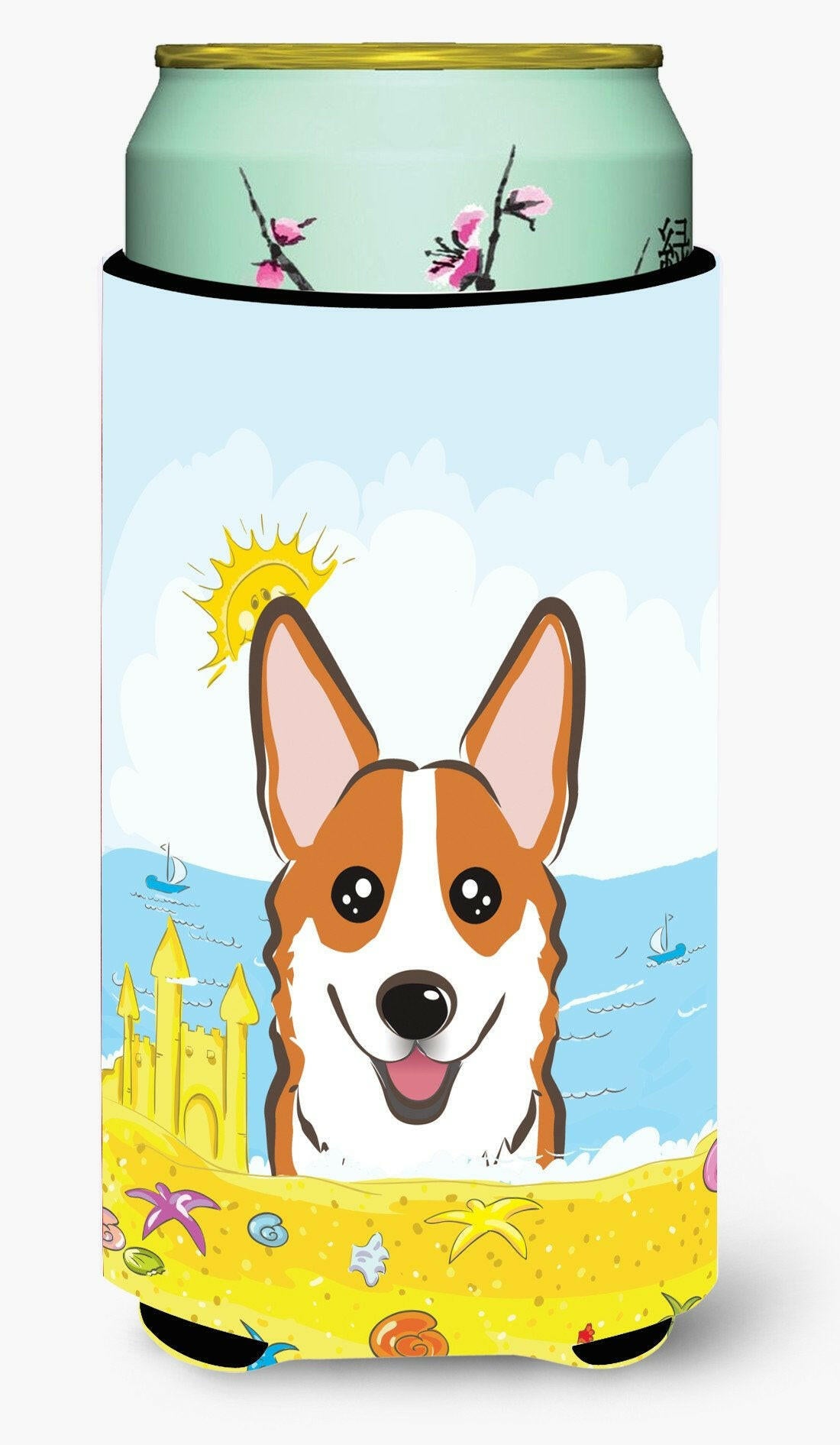 Red Corgi Summer Beach Tall Boy Beverage Insulator  Hugger BB2122TBC by Caroline's Treasures