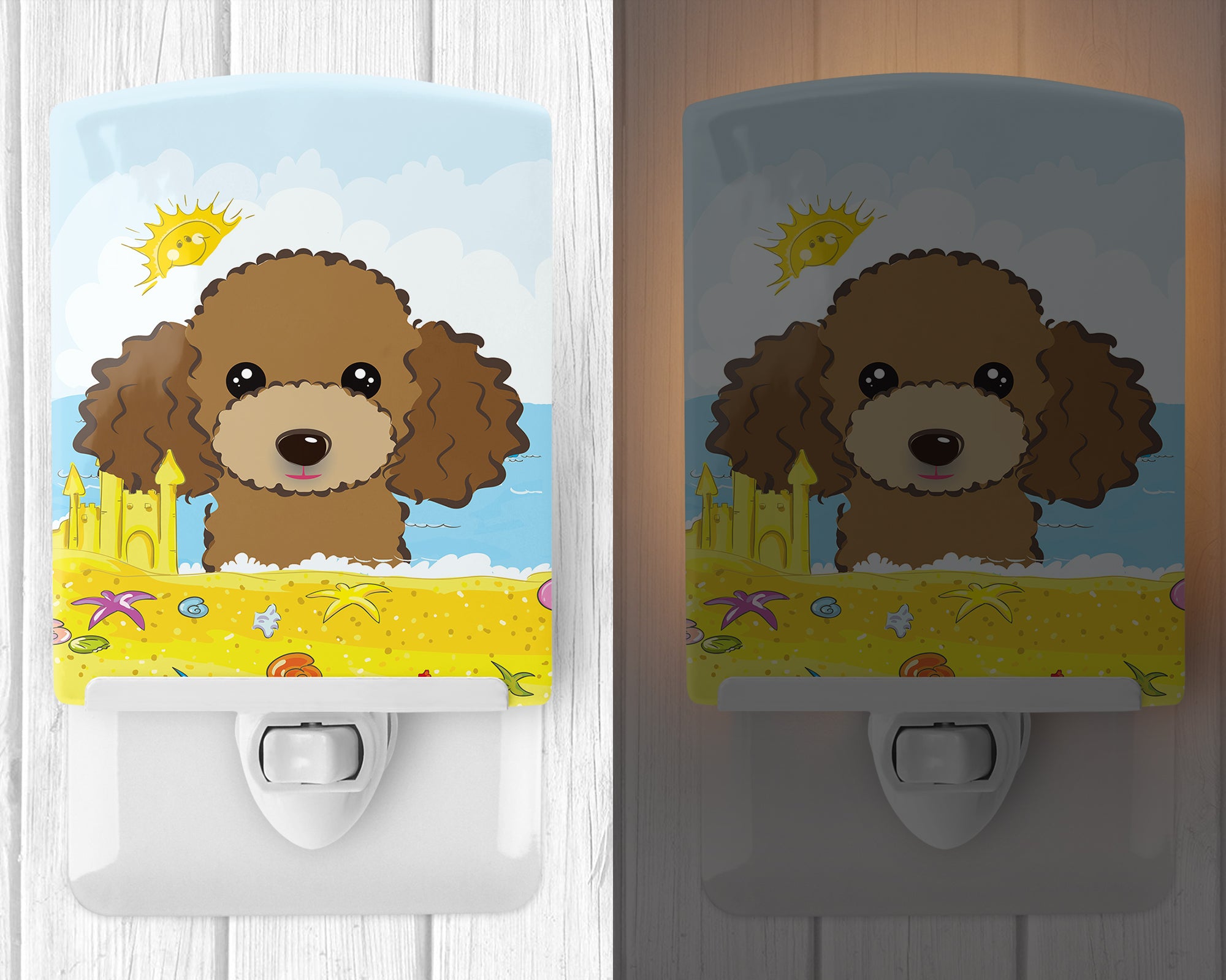 Chocolate Brown Poodle Summer Beach Ceramic Night Light BB2124CNL - the-store.com