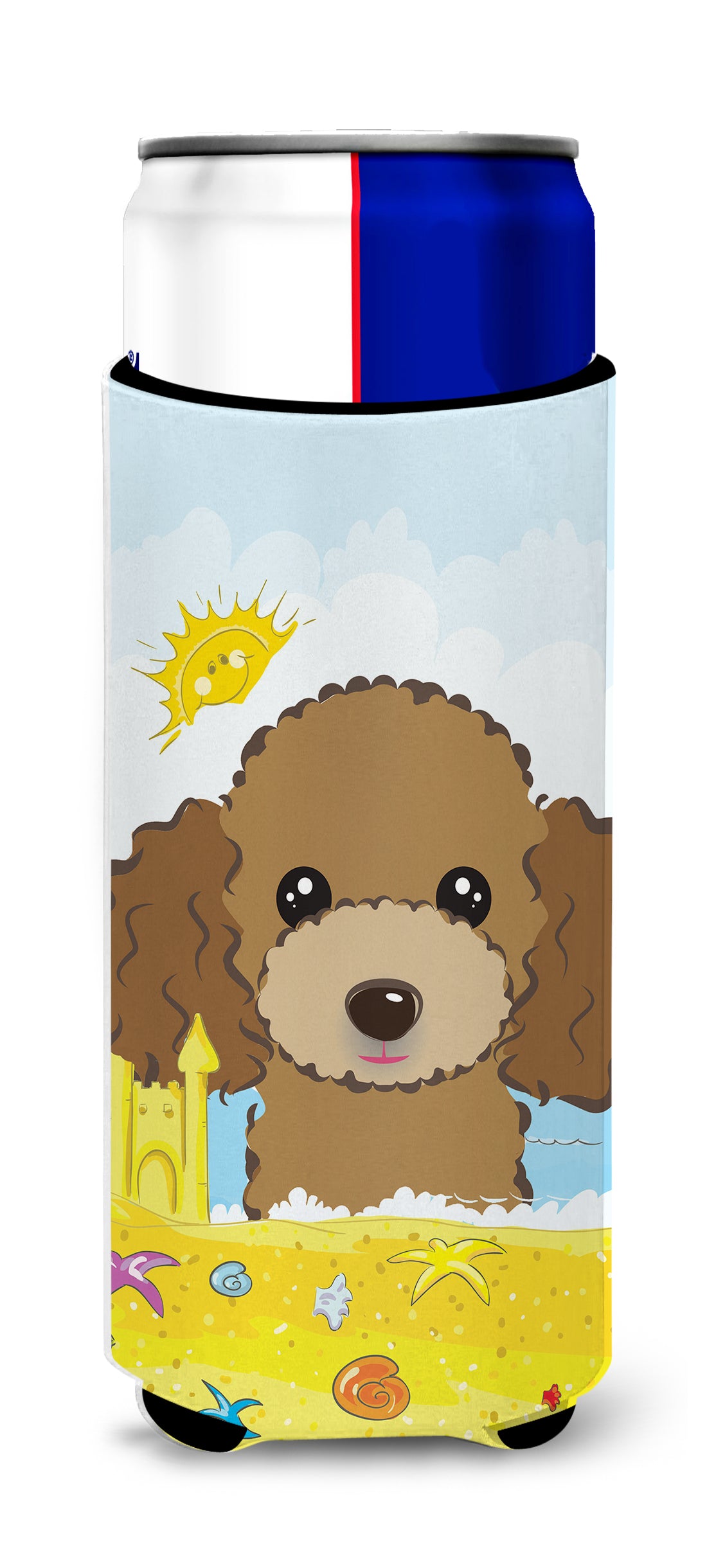 Chocolate Brown Poodle Summer Beach  Ultra Beverage Insulator for slim cans BB2124MUK  the-store.com.