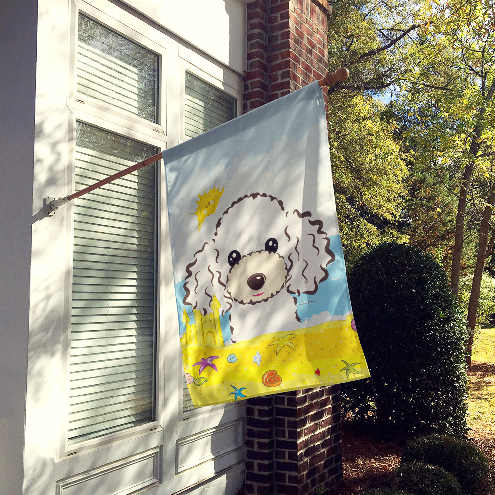 White Poodle Summer Beach Flag Canvas House Size BB2125CHF  the-store.com.