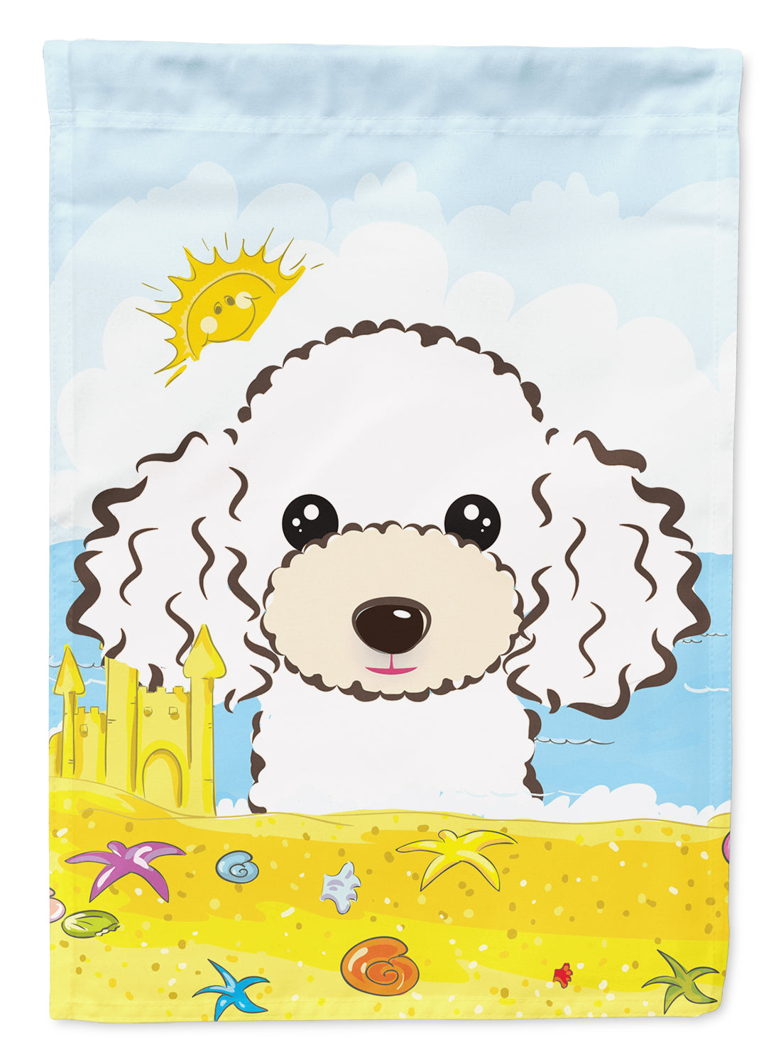 White Poodle Summer Beach Flag Garden Size BB2125GF.