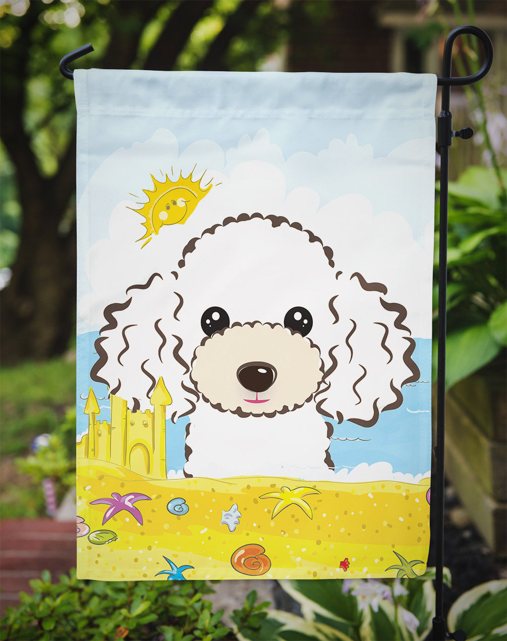 White Poodle Summer Beach Flag Garden Size BB2125GF.