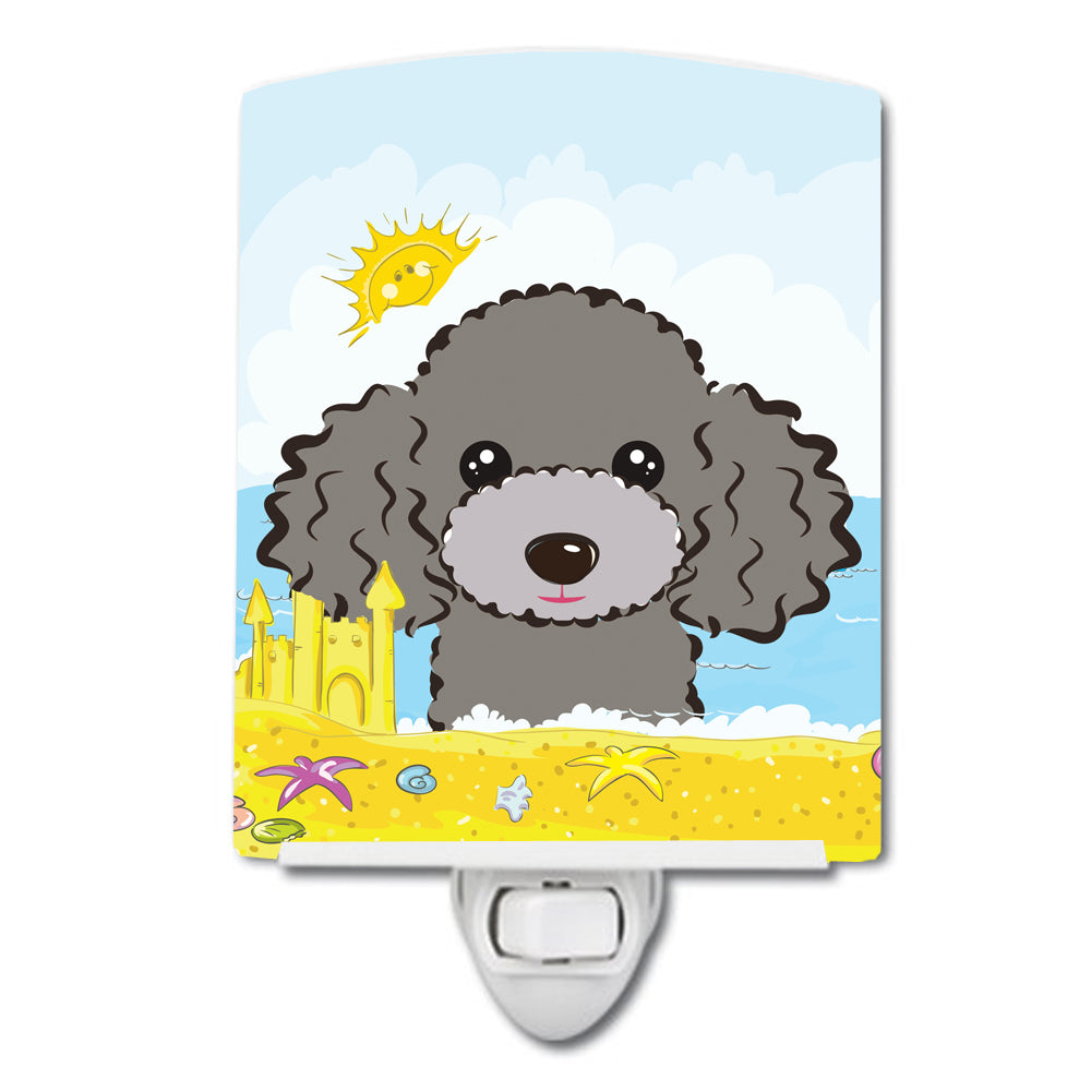 Silver Gray Poodle Summer Beach Ceramic Night Light BB2127CNL - the-store.com