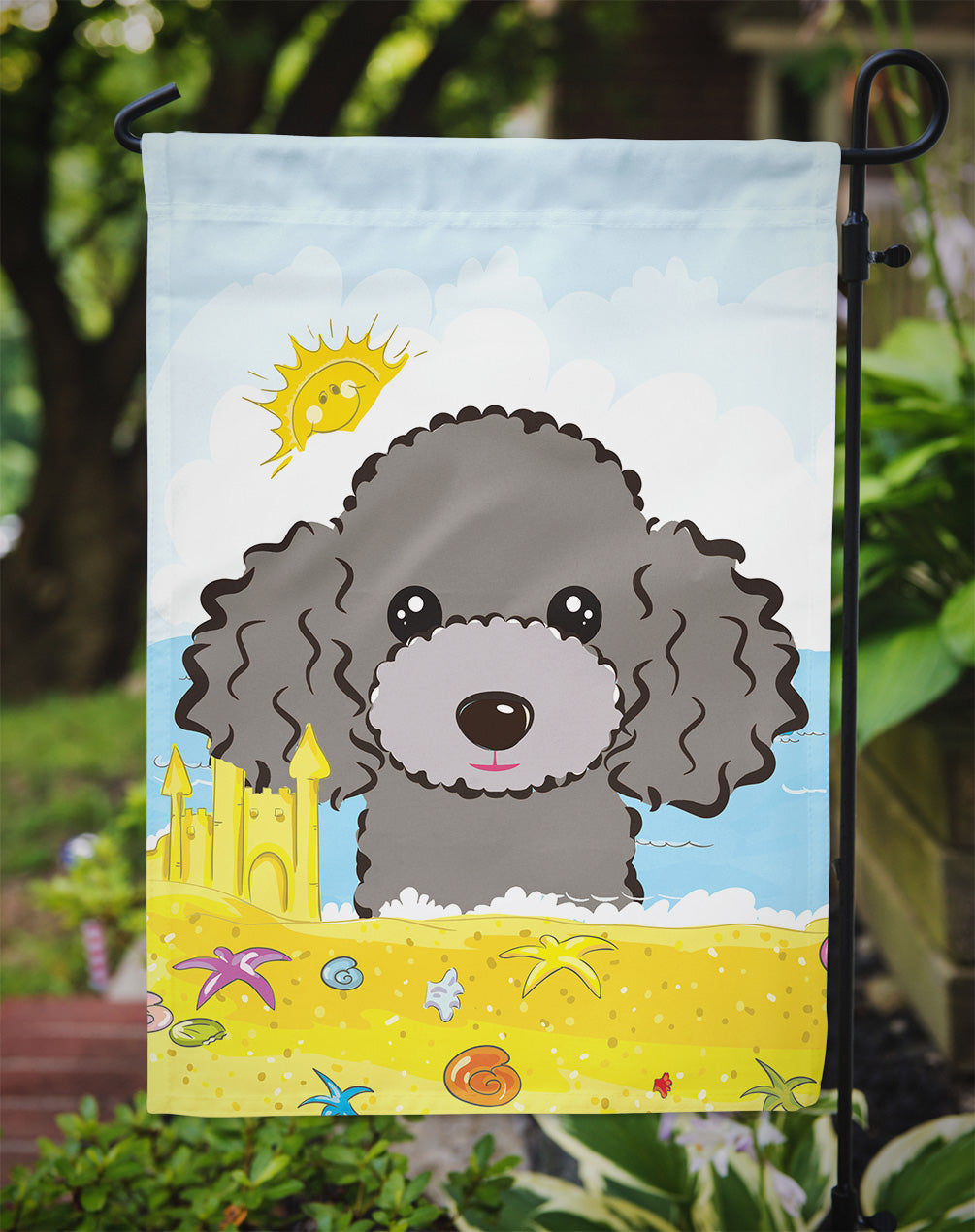 Silver Gray Poodle Summer Beach Flag Garden Size BB2127GF.