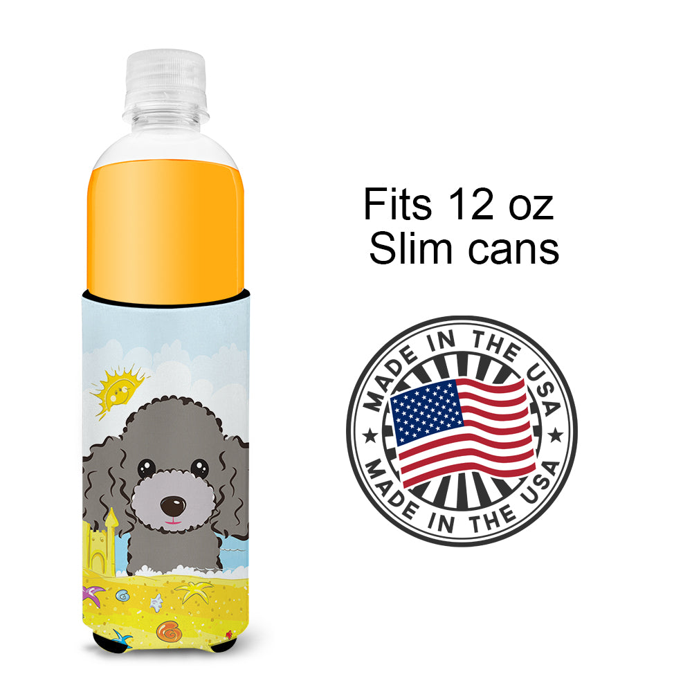 Silver Gray Poodle Summer Beach  Ultra Beverage Insulator for slim cans BB2127MUK  the-store.com.