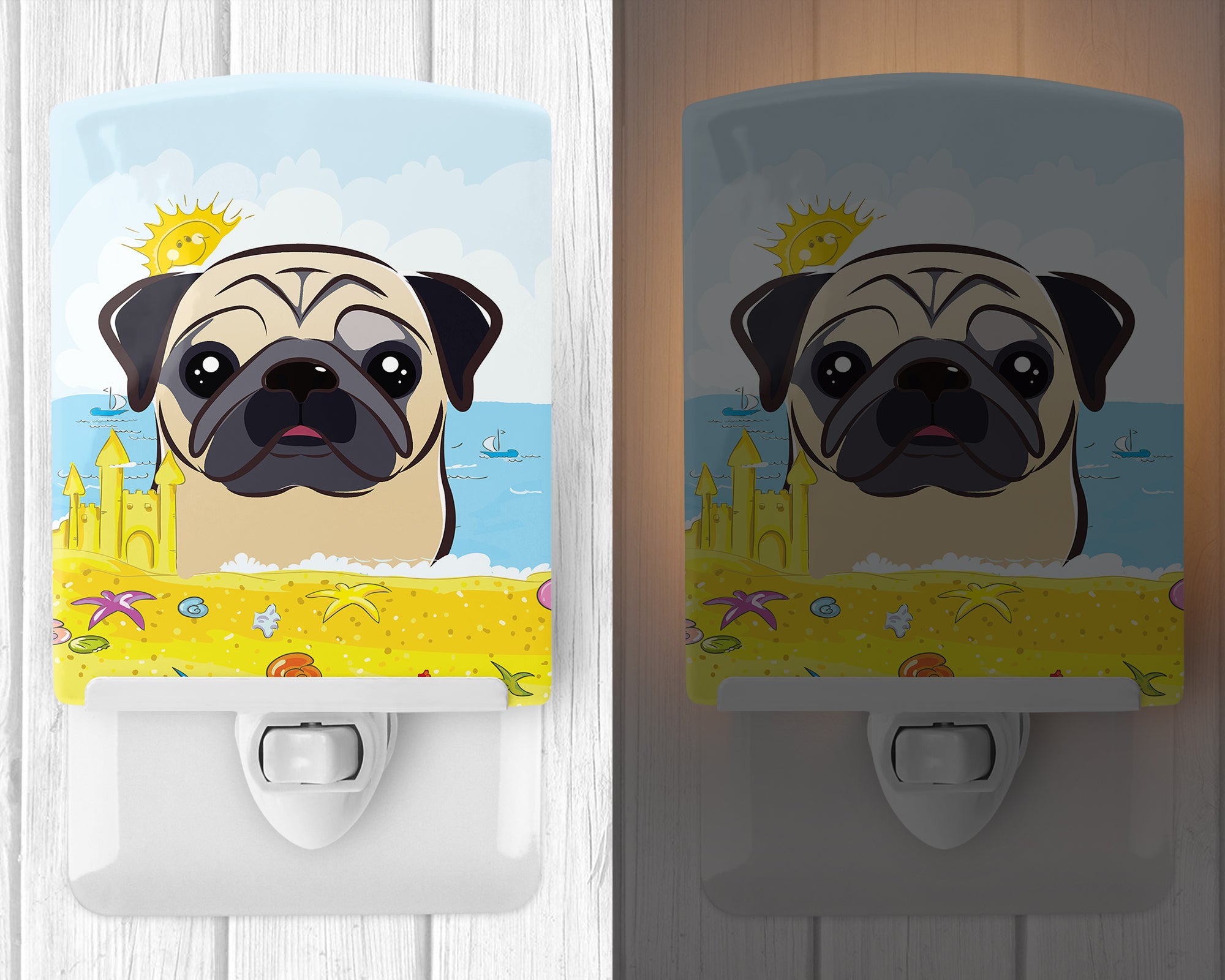 Fawn Pug Summer Beach Ceramic Night Light BB2130CNL - the-store.com