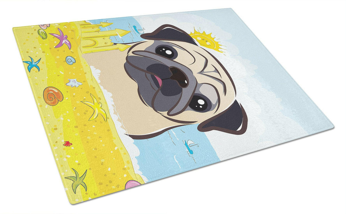 Fawn Pug Summer Beach Glass Cutting Board Large BB2130LCB by Caroline&#39;s Treasures