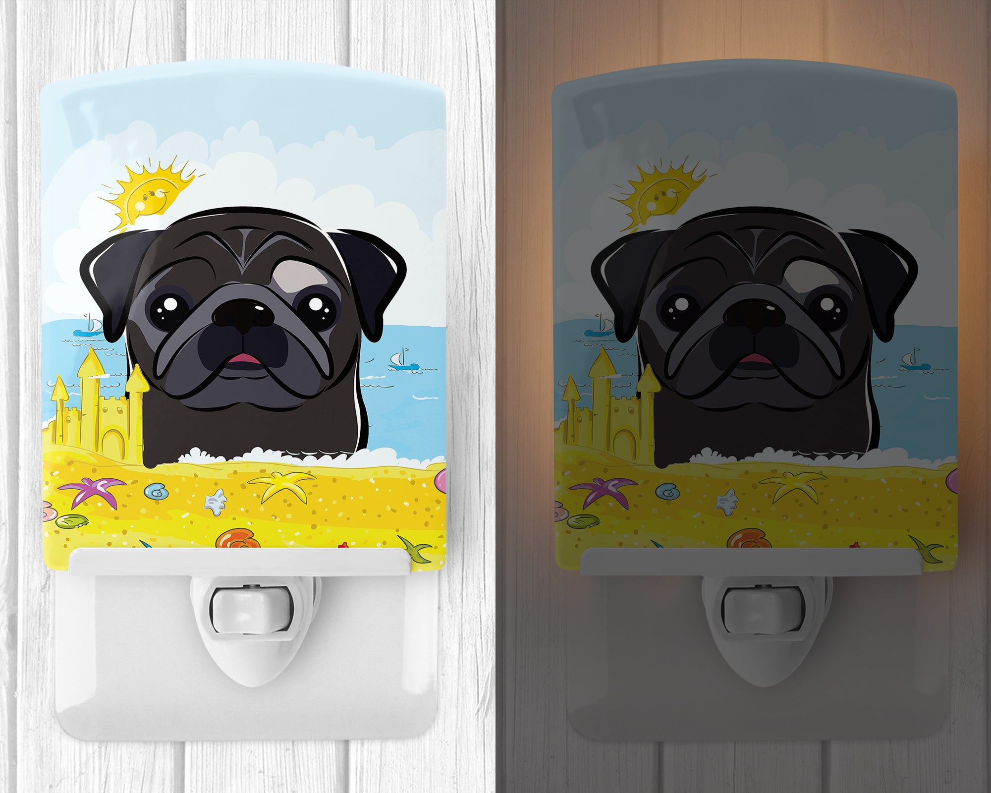 Black Pug Summer Beach Ceramic Night Light BB2131CNL - the-store.com