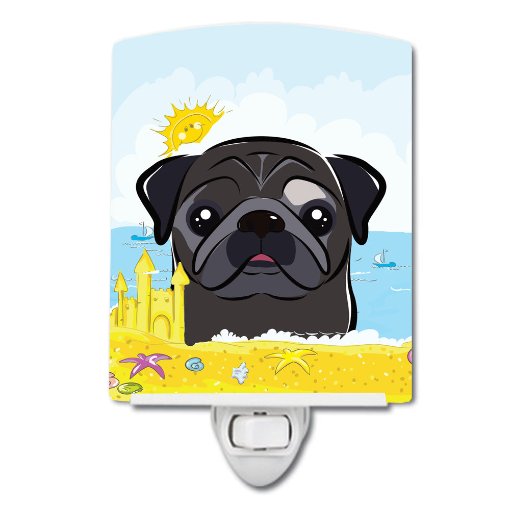 Black Pug Summer Beach Ceramic Night Light BB2131CNL - the-store.com