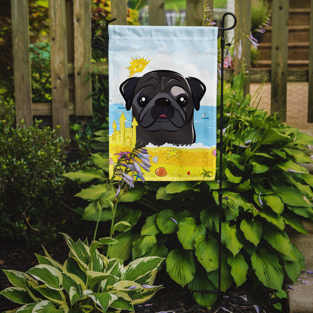 Black Pug Summer Beach Flag Garden Size BB2131GF.