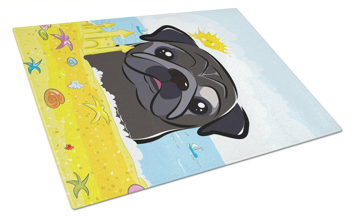 Black Pug Summer Beach Glass Cutting Board Large BB2131LCB by Caroline&#39;s Treasures