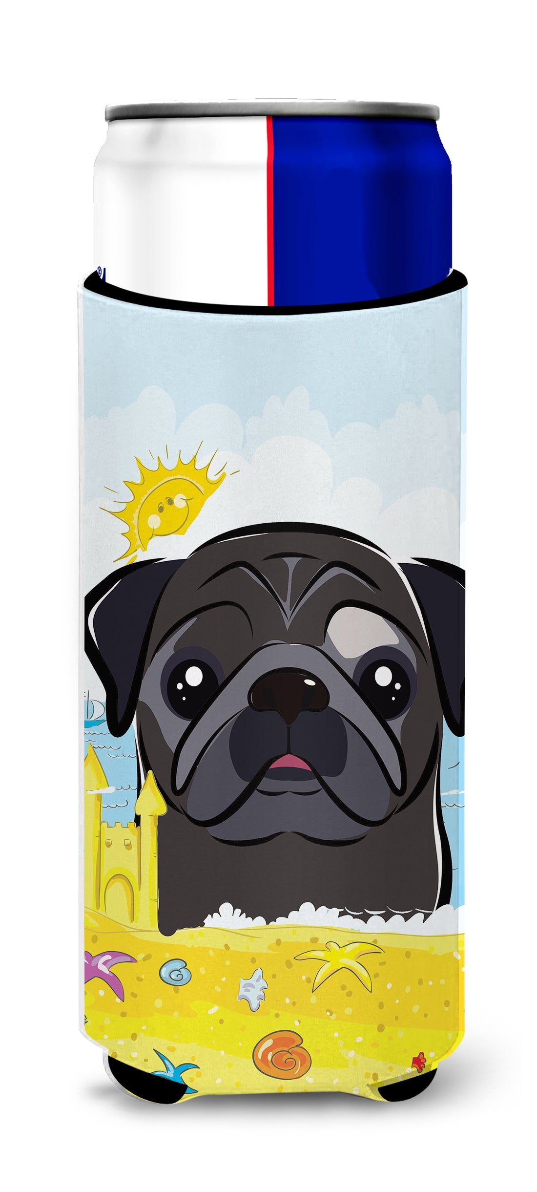 Black Pug Summer Beach  Ultra Beverage Insulator for slim cans BB2131MUK  the-store.com.