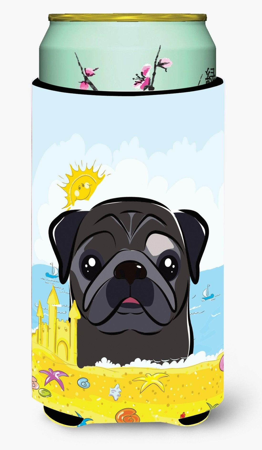 Black Pug Summer Beach Tall Boy Beverage Insulator  Hugger BB2131TBC by Caroline's Treasures