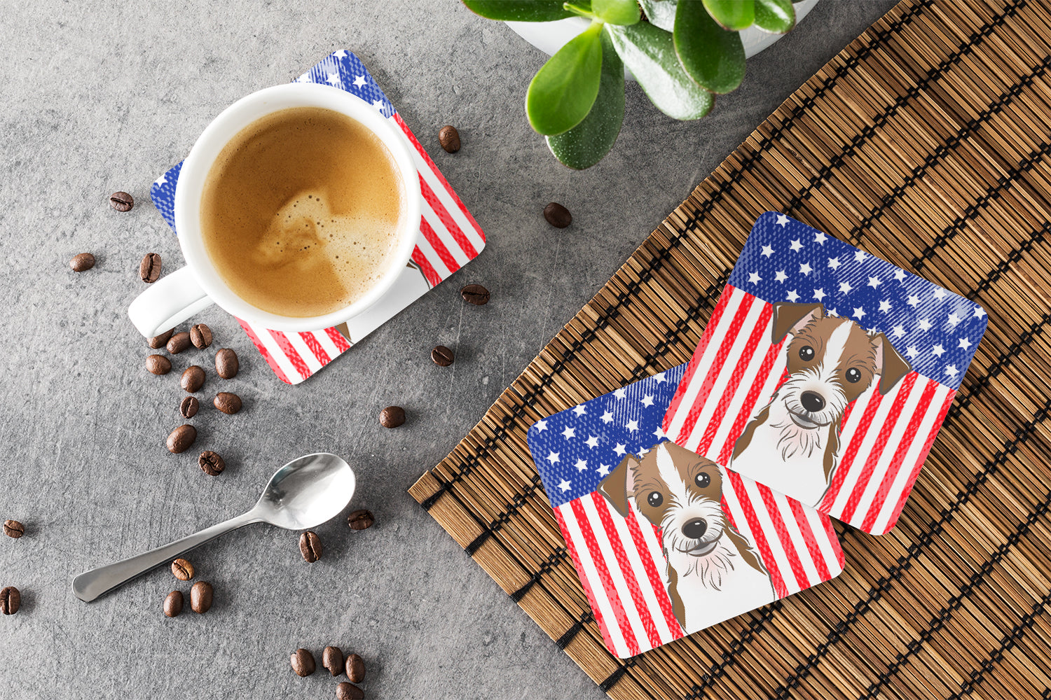 American Flag and Jack Russell Terrier Foam Coaster Set of 4 - the-store.com