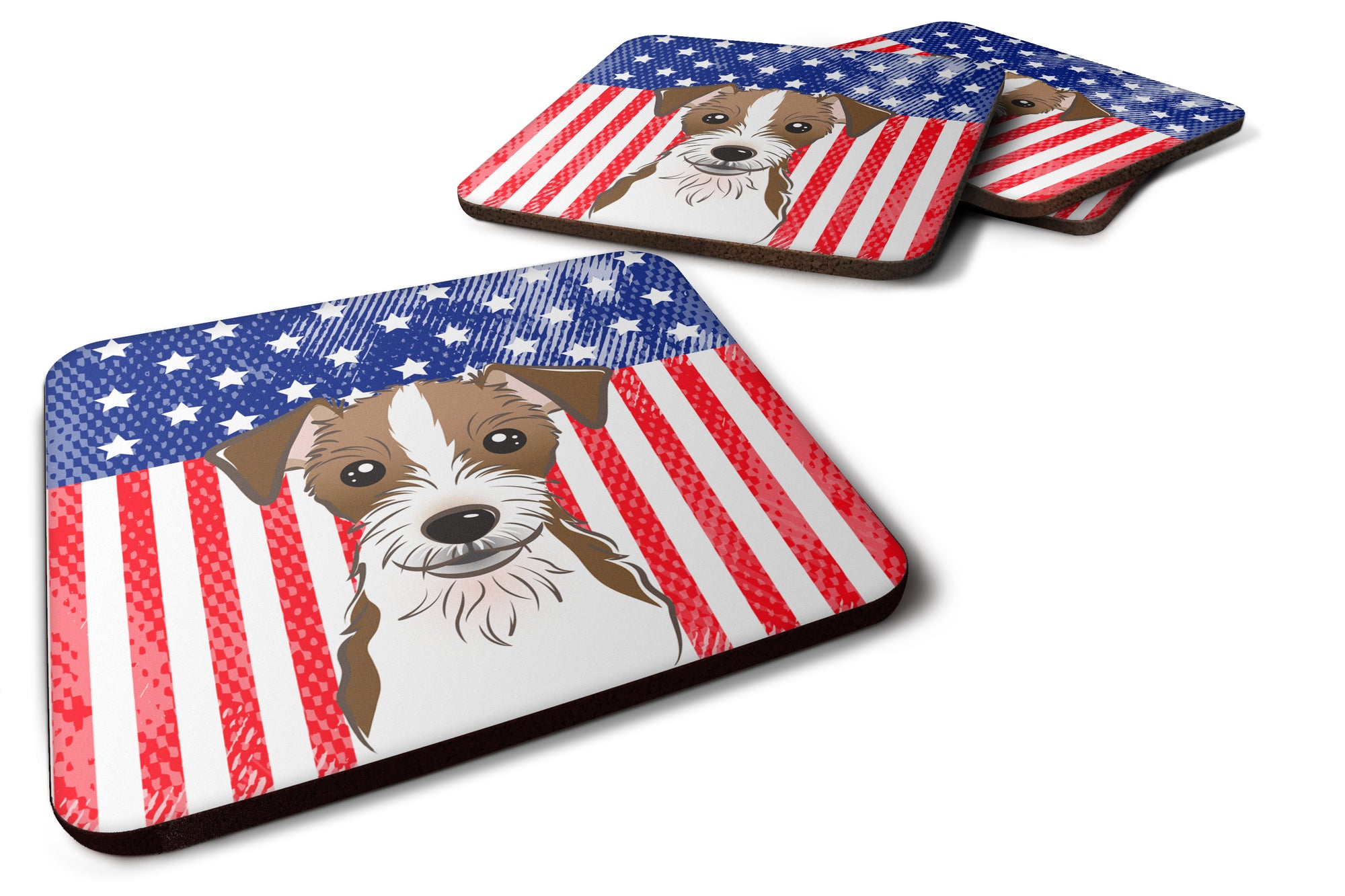 American Flag and Jack Russell Terrier Foam Coaster Set of 4 - the-store.com