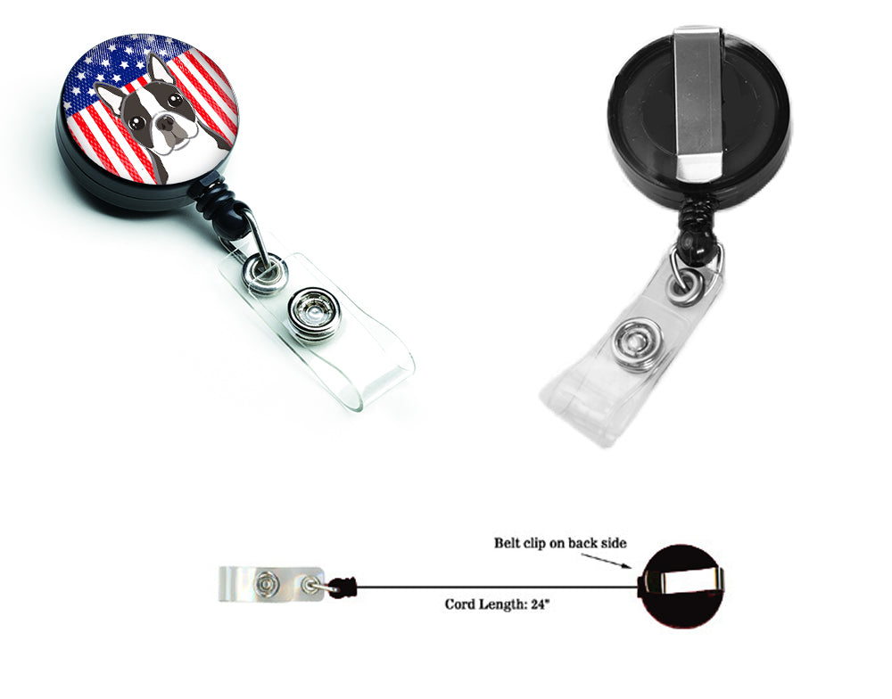 American Flag and Boston Terrier Retractable Badge Reel BB2133BR.