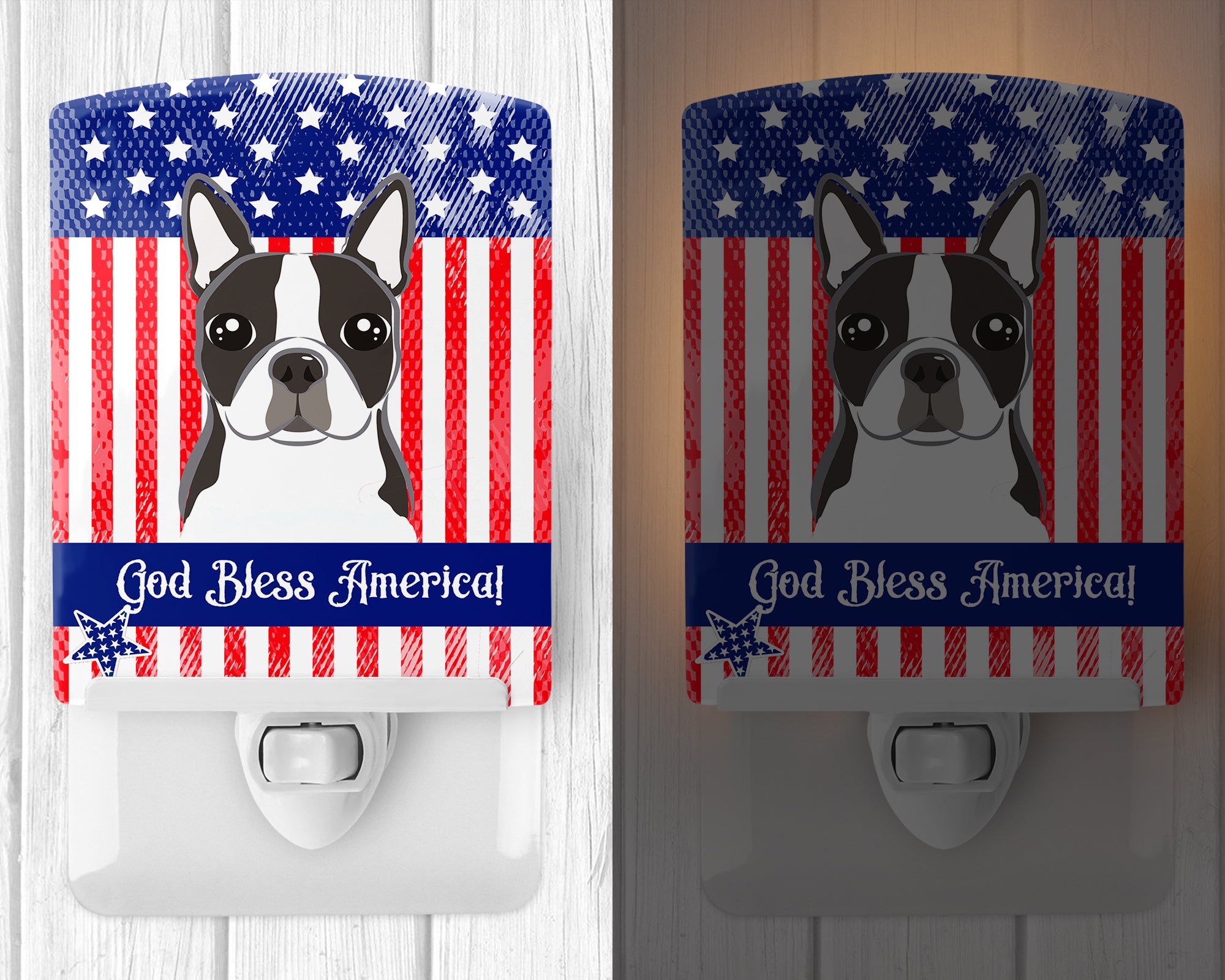 American Flag and Boston Terrier Ceramic Night Light BB2133CNL - the-store.com