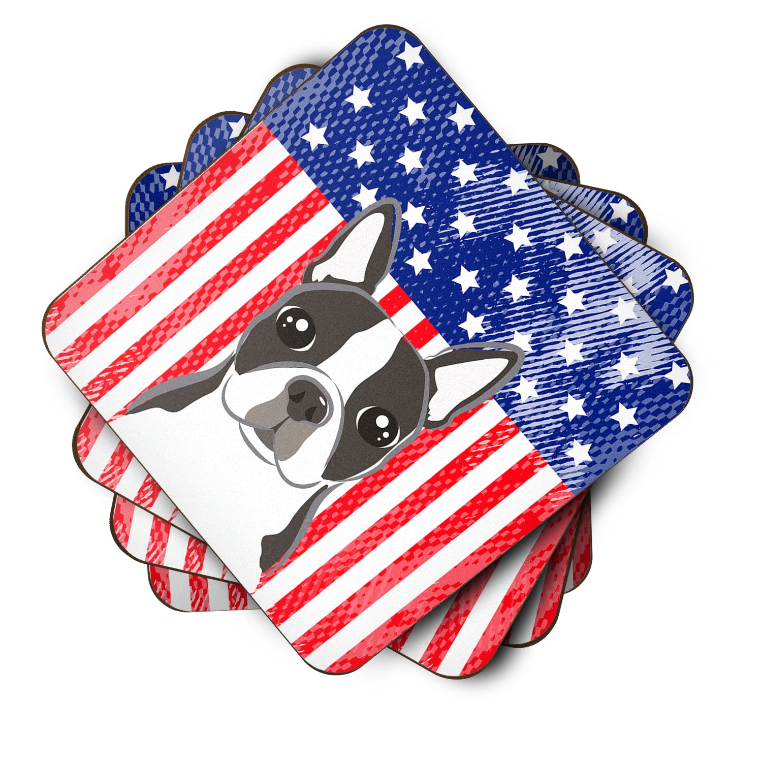 American Flag and Boston Terrier Foam Coaster Set of 4 - the-store.com