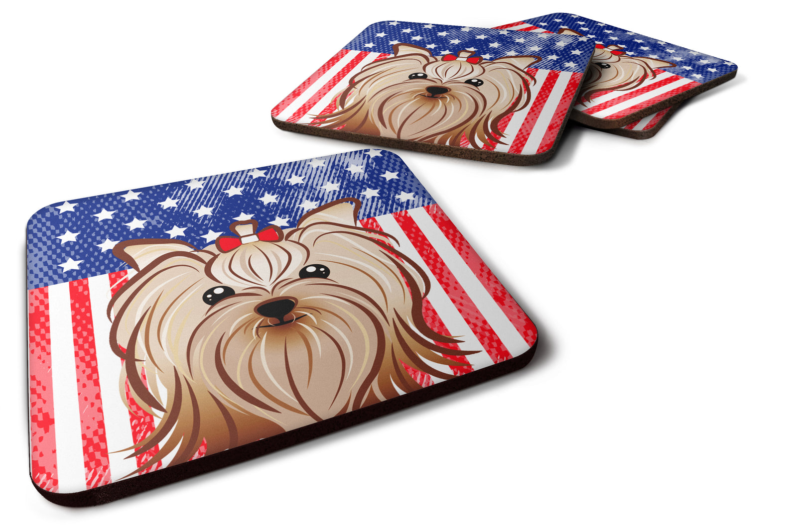 American Flag and Yorkie Yorkishire Terrier Foam Coaster Set of 4 - the-store.com