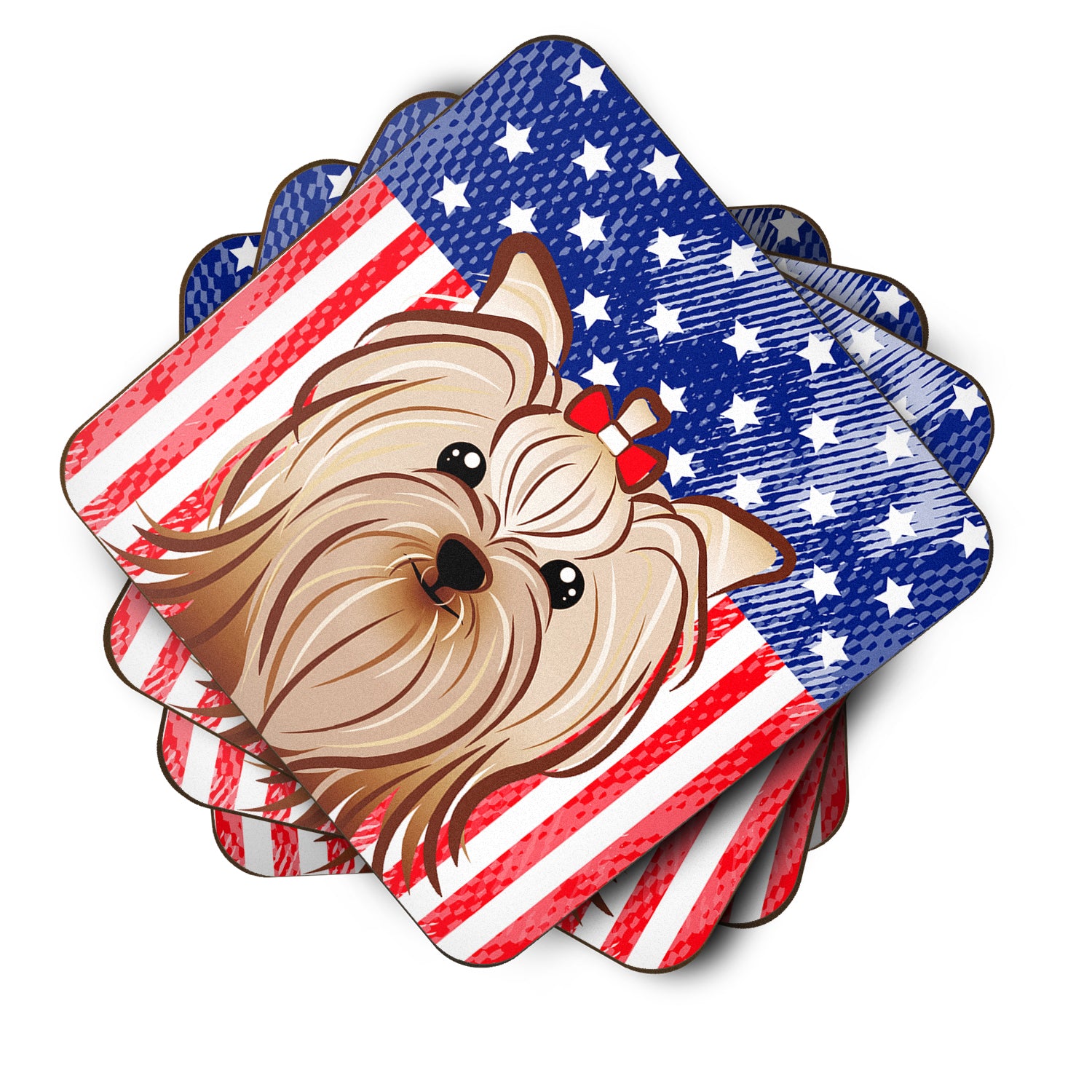 American Flag and Yorkie Yorkishire Terrier Foam Coaster Set of 4 - the-store.com