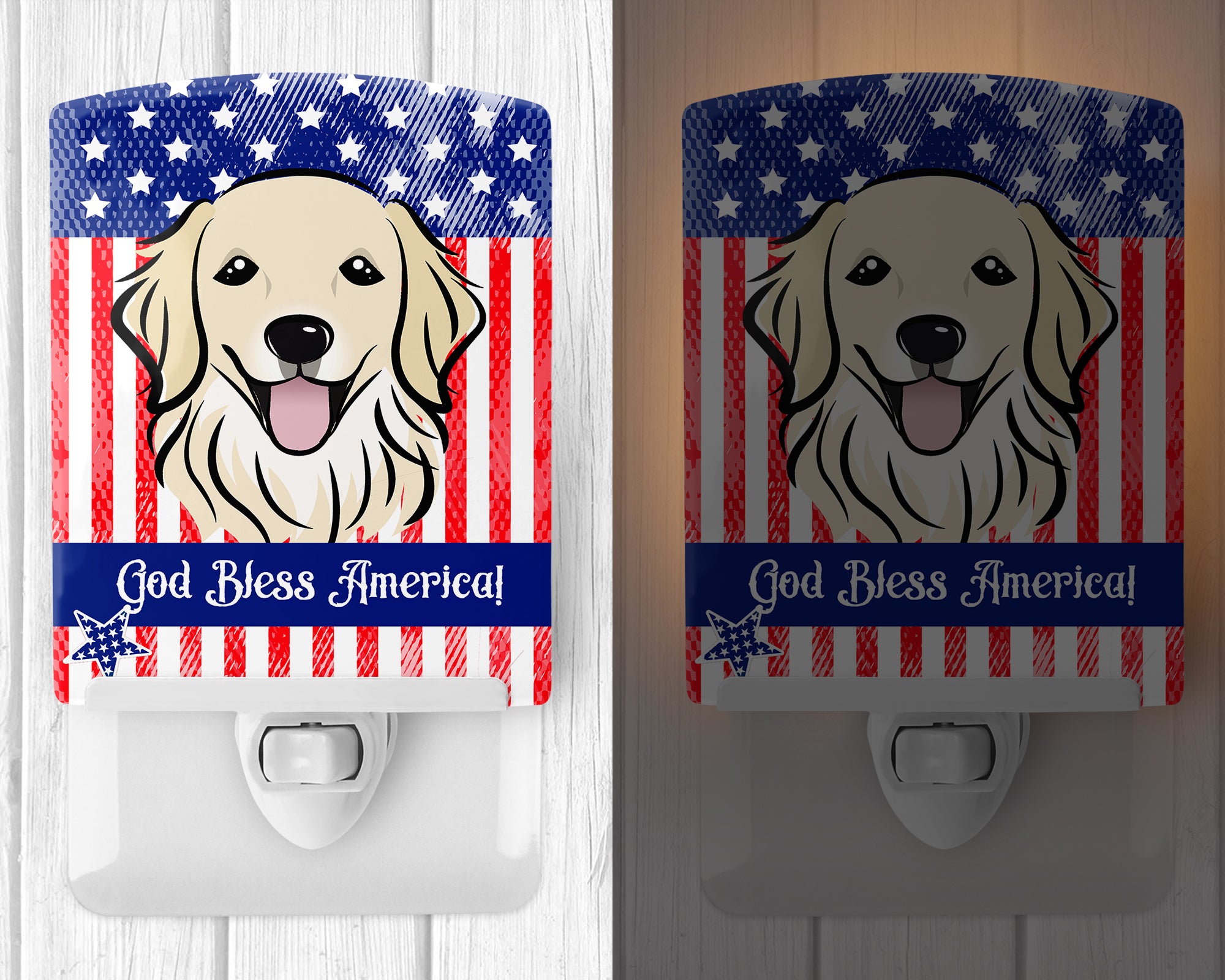 American Flag and Golden Retriever Ceramic Night Light BB2135CNL - the-store.com