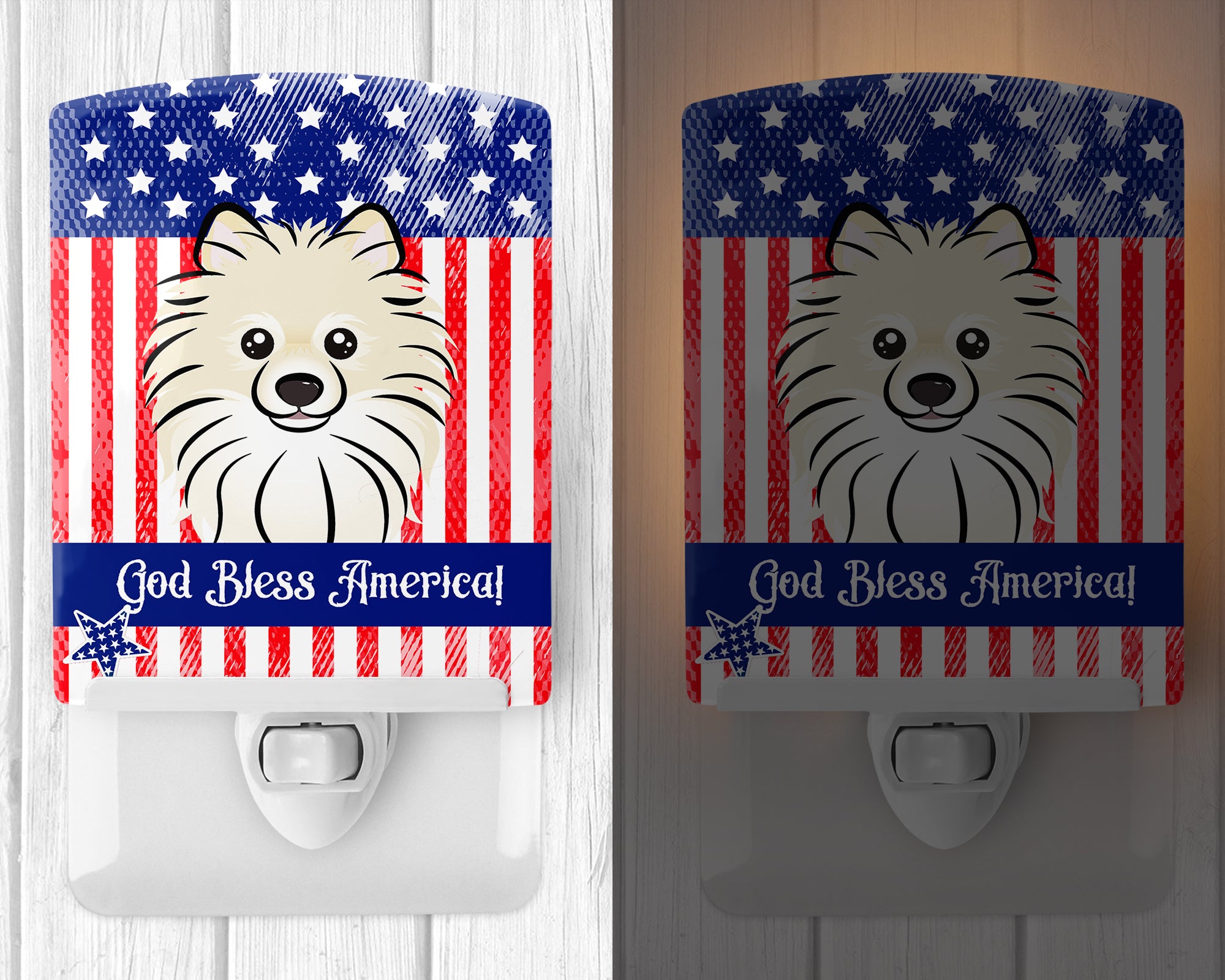 American Flag and Pomeranian Ceramic Night Light BB2137CNL - the-store.com