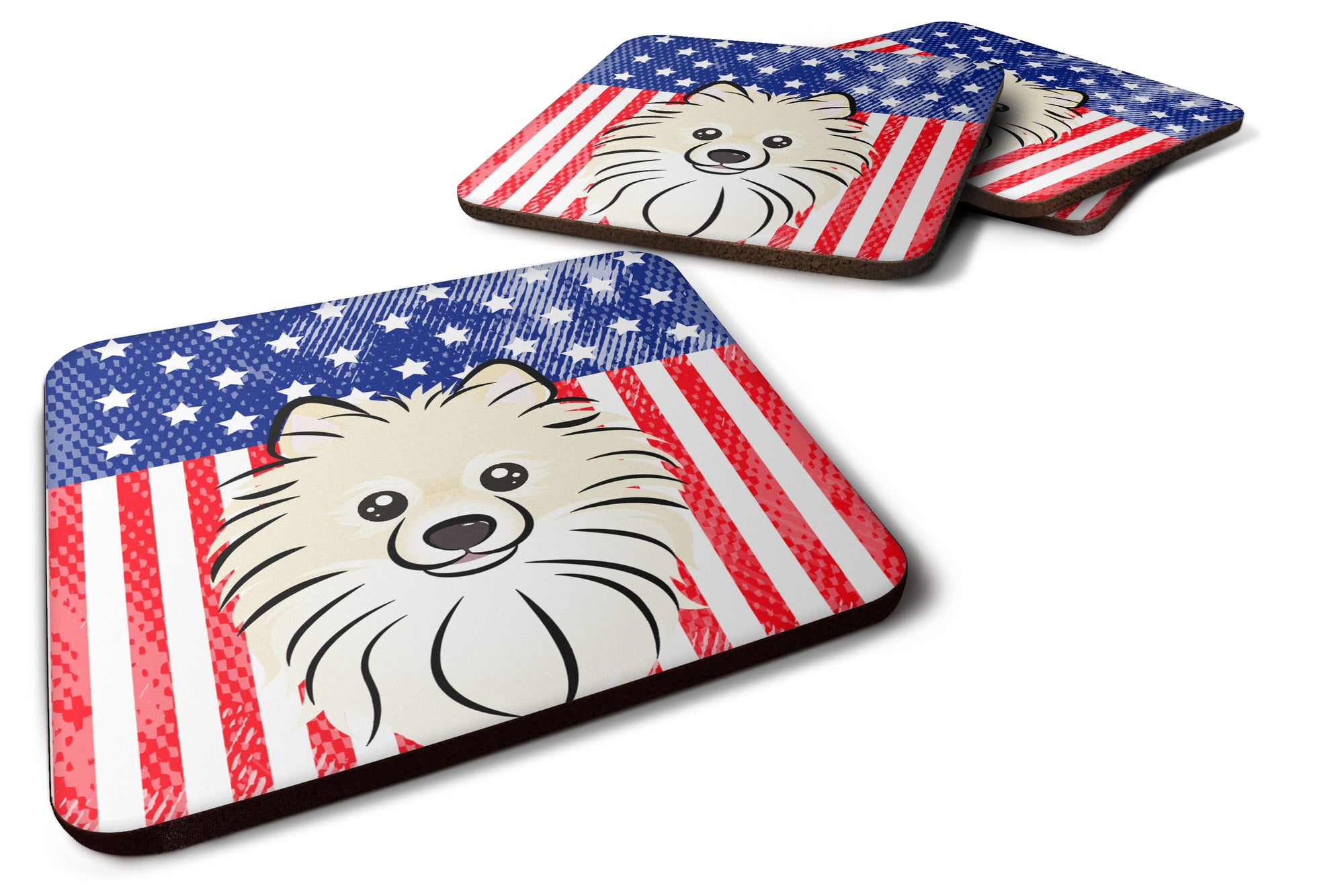 American Flag and Pomeranian Foam Coaster Set of 4 - the-store.com