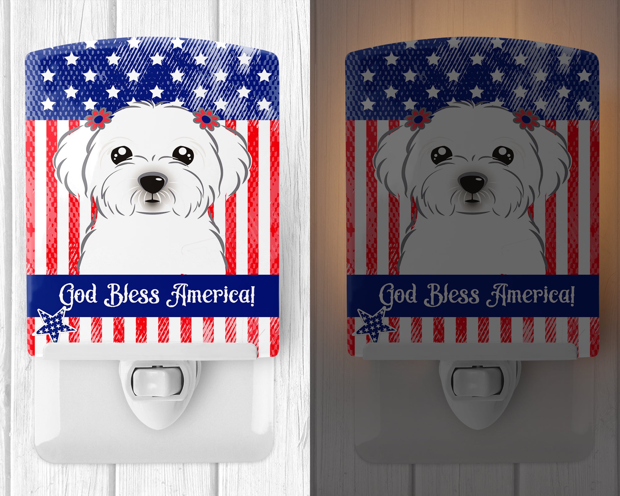 American Flag and Maltese Ceramic Night Light BB2138CNL - the-store.com